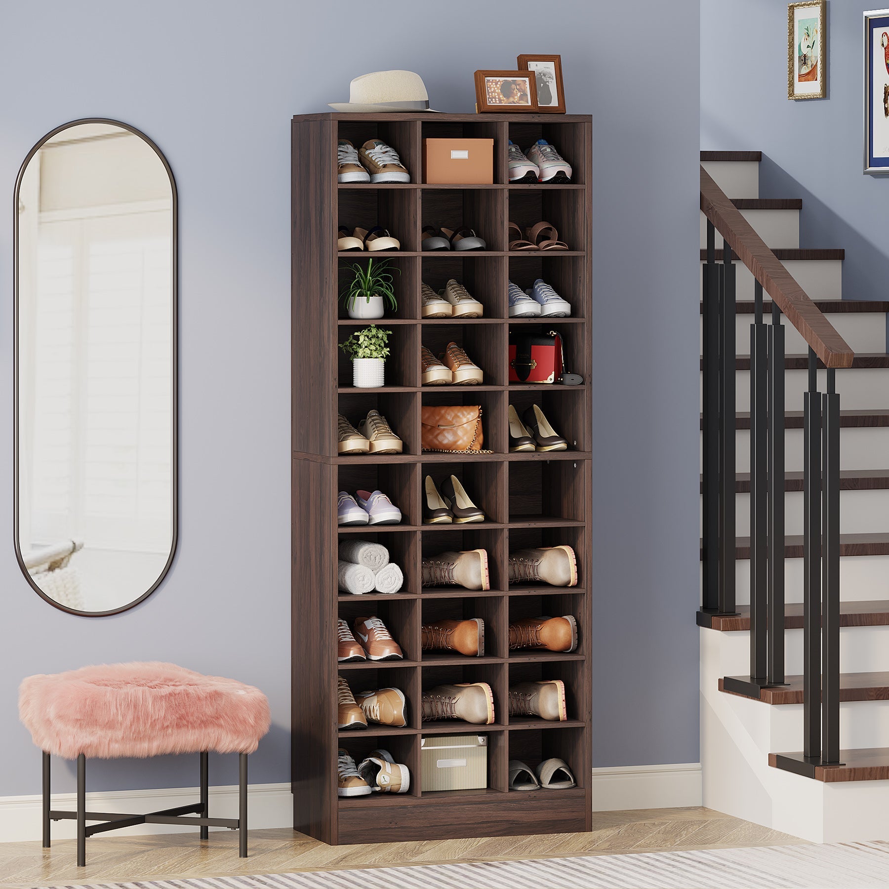 10-Tier Shoe Cabinet, Wooden Shoe Storage Rack with 30 Cubbies Tribesigns