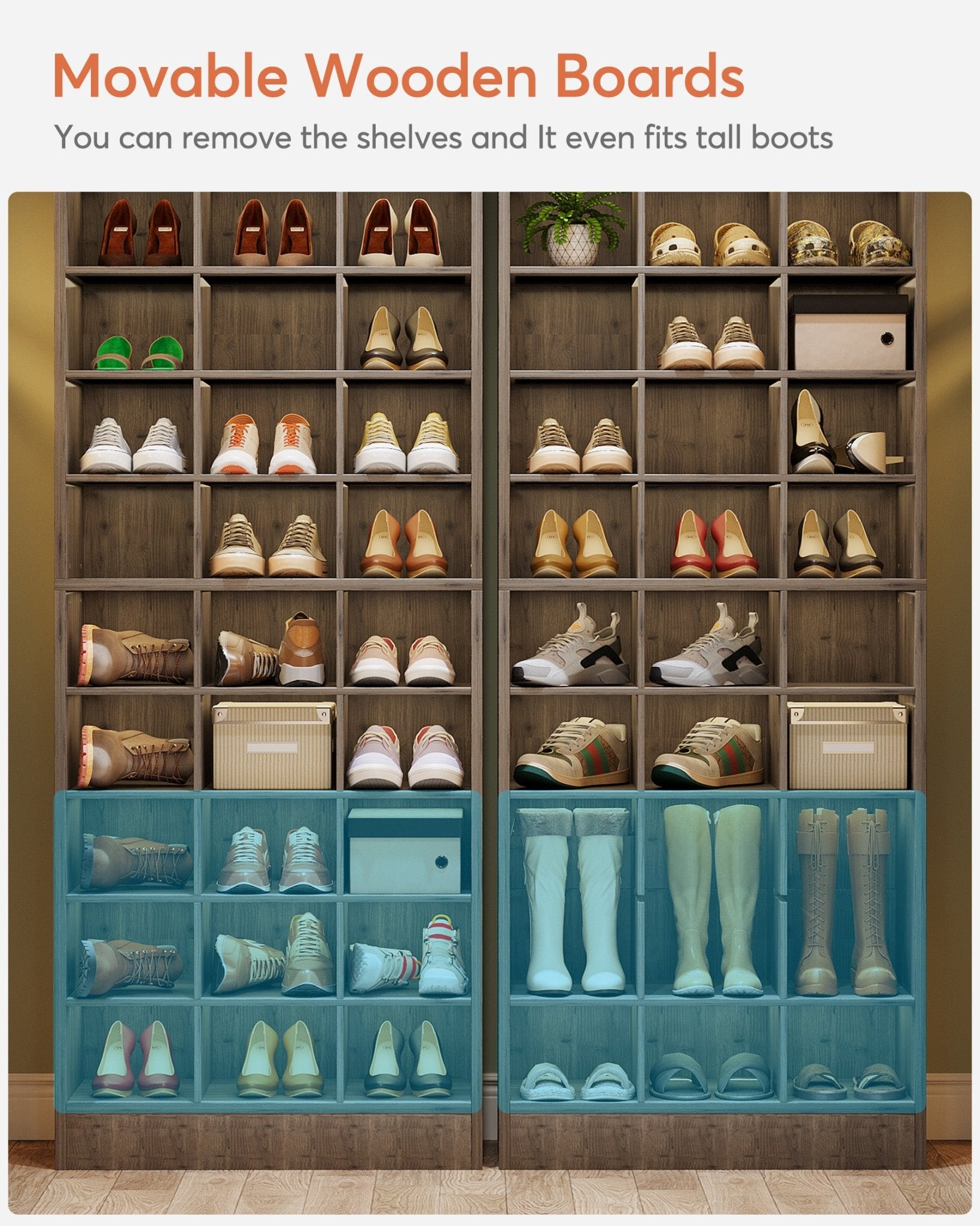 10-Tier Shoe Cabinet, Wooden Shoe Storage Rack with 30 Cubbies Tribesigns