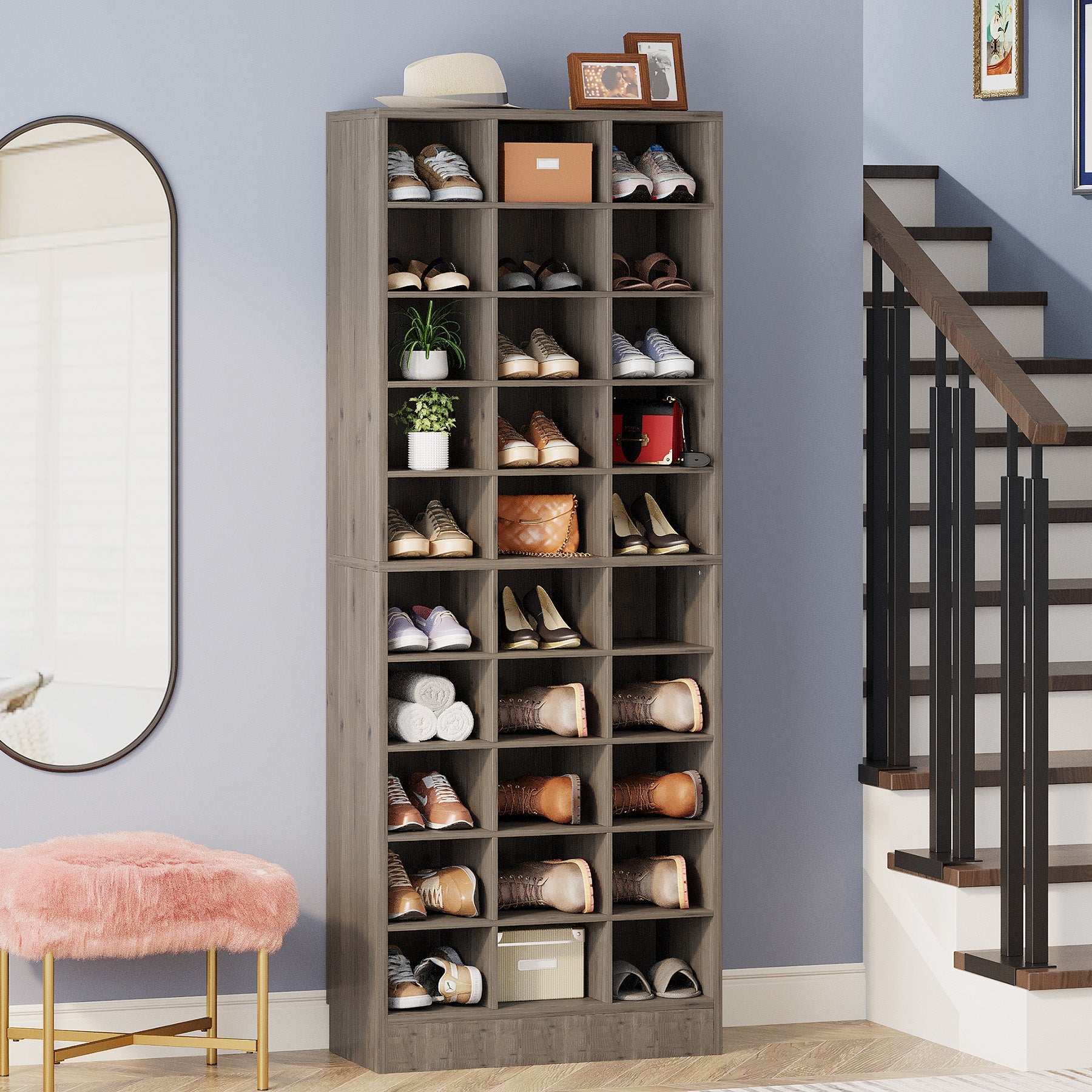 10-Tier Shoe Cabinet, Wooden Shoe Storage Rack with 30 Cubbies Tribesigns