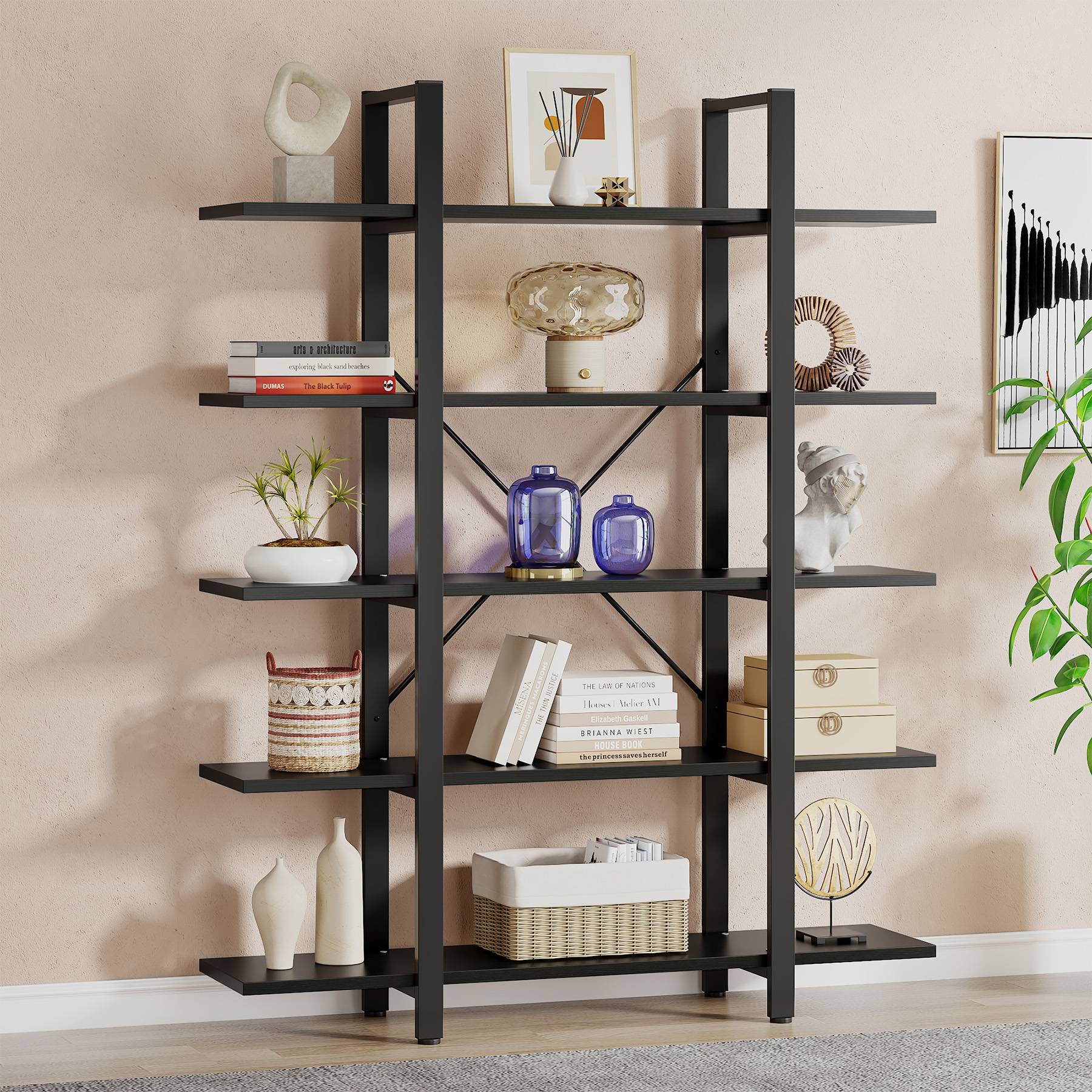 Tribesigns 5-Tier Bookshelf, Vintage Industrial Style Bookcase Tribesigns