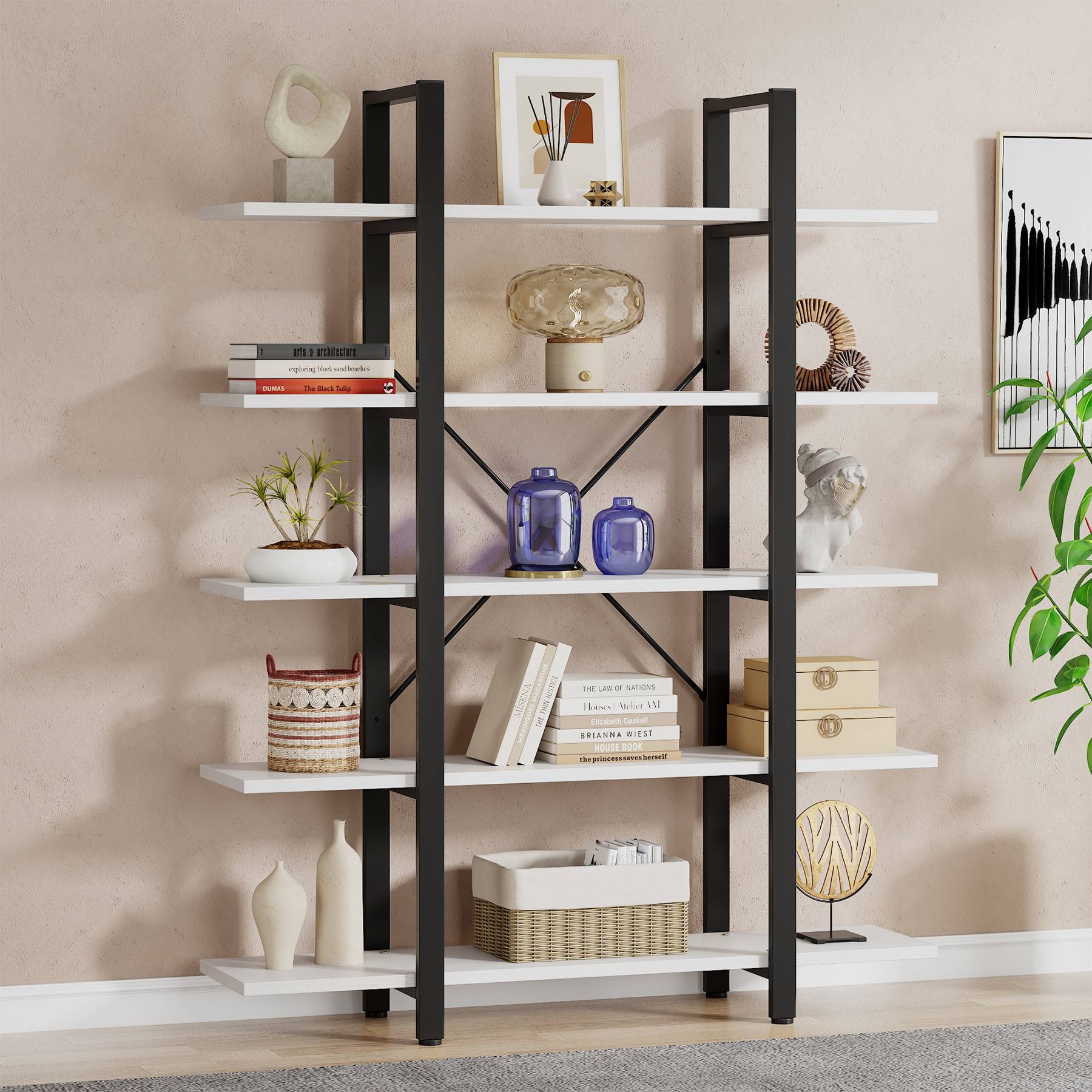 Tribesigns 5-Tier Bookshelf, Vintage Industrial Style Bookcase Tribesigns