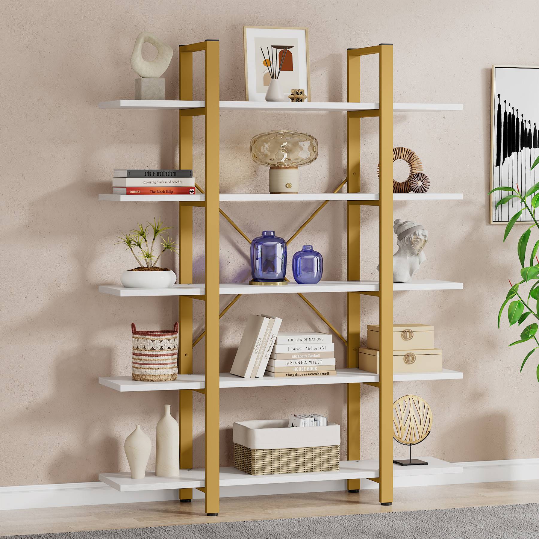Tribesigns 5-Tier Bookshelf, Vintage Industrial Style Bookcase Tribesigns