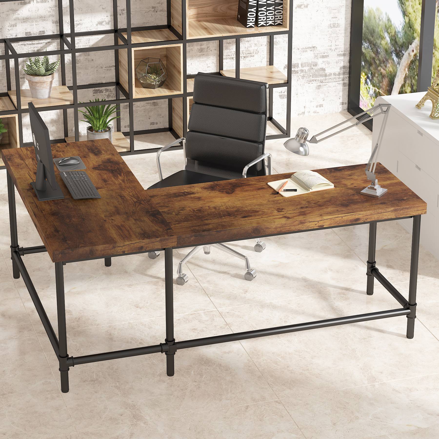 Tribesigns L-Shaped Desk, 67" Industrial Reversible Computer Corner Desk Tribesigns