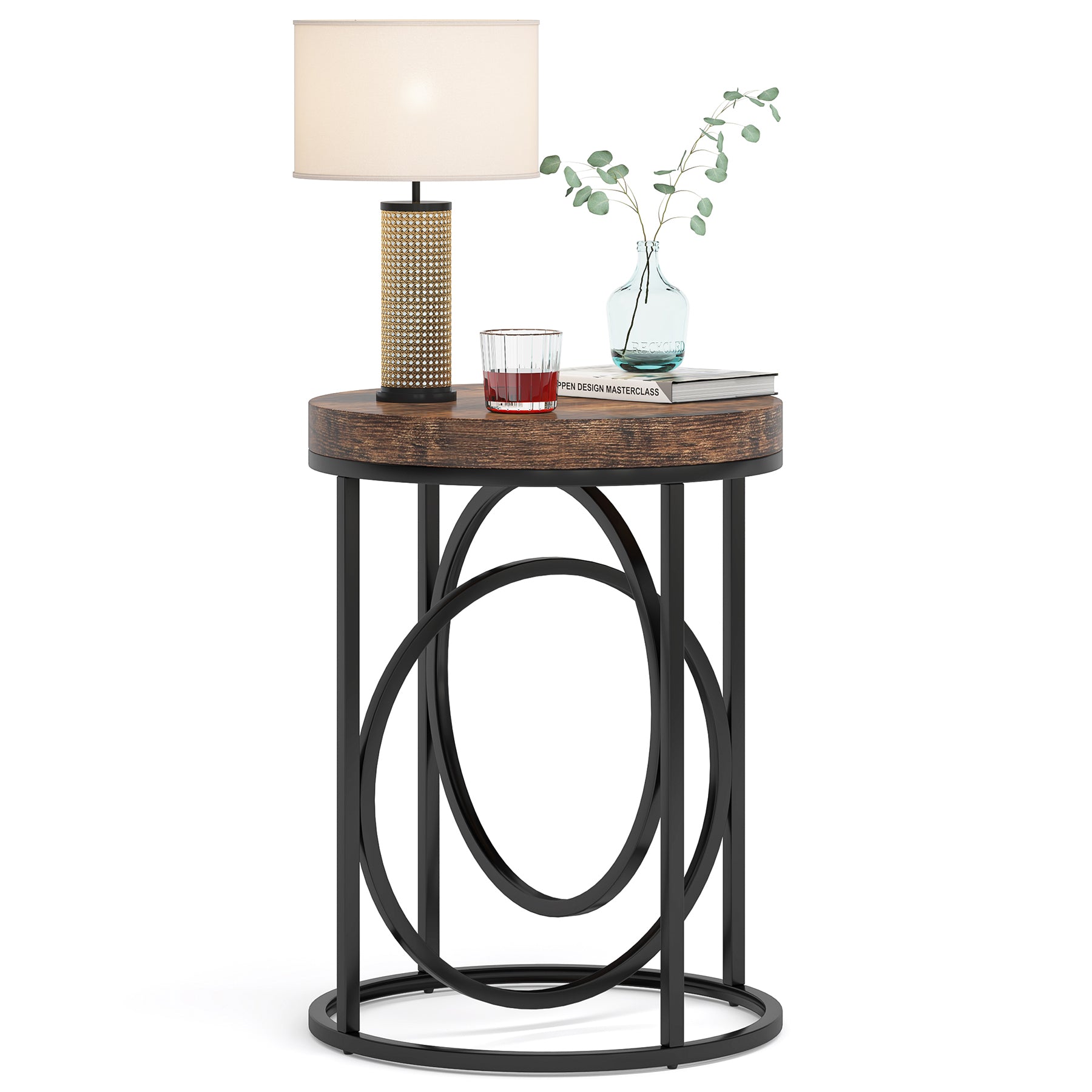 End Table, Modern Round Sofa Side Table with Faux Marble Top Tribesigns