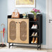 Tribesigns Shoe Cabinet, Rattan Shoe Storage Organizer with Doors & Open Shelves Tribesigns