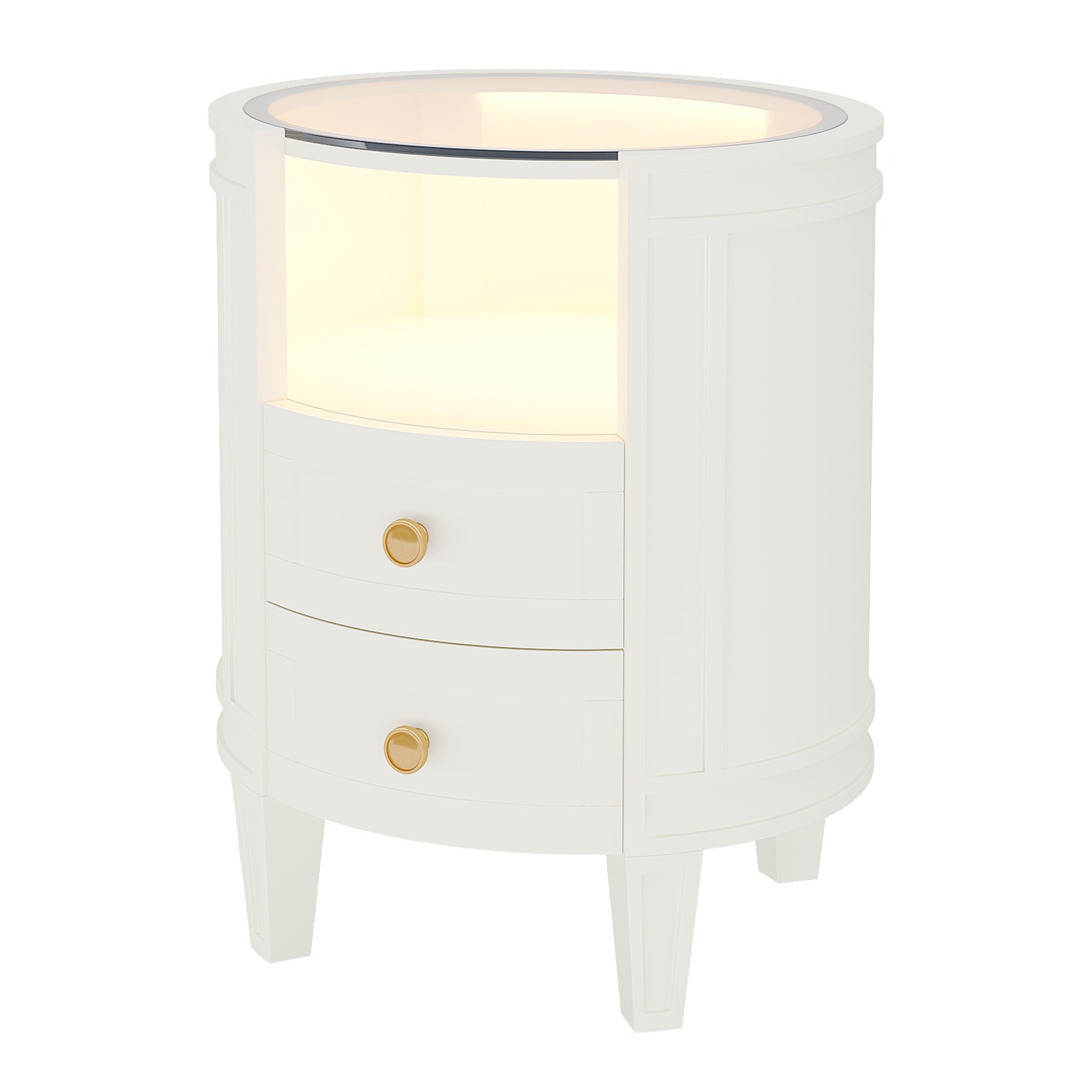 2-Drawer Nightstand with LED Light, Modern Side Table with Glass Tabletop Tribesigns