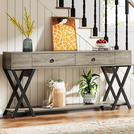 2 Drawers Console Table, 71" Entryway Sofa Table with Shelf Tribesigns