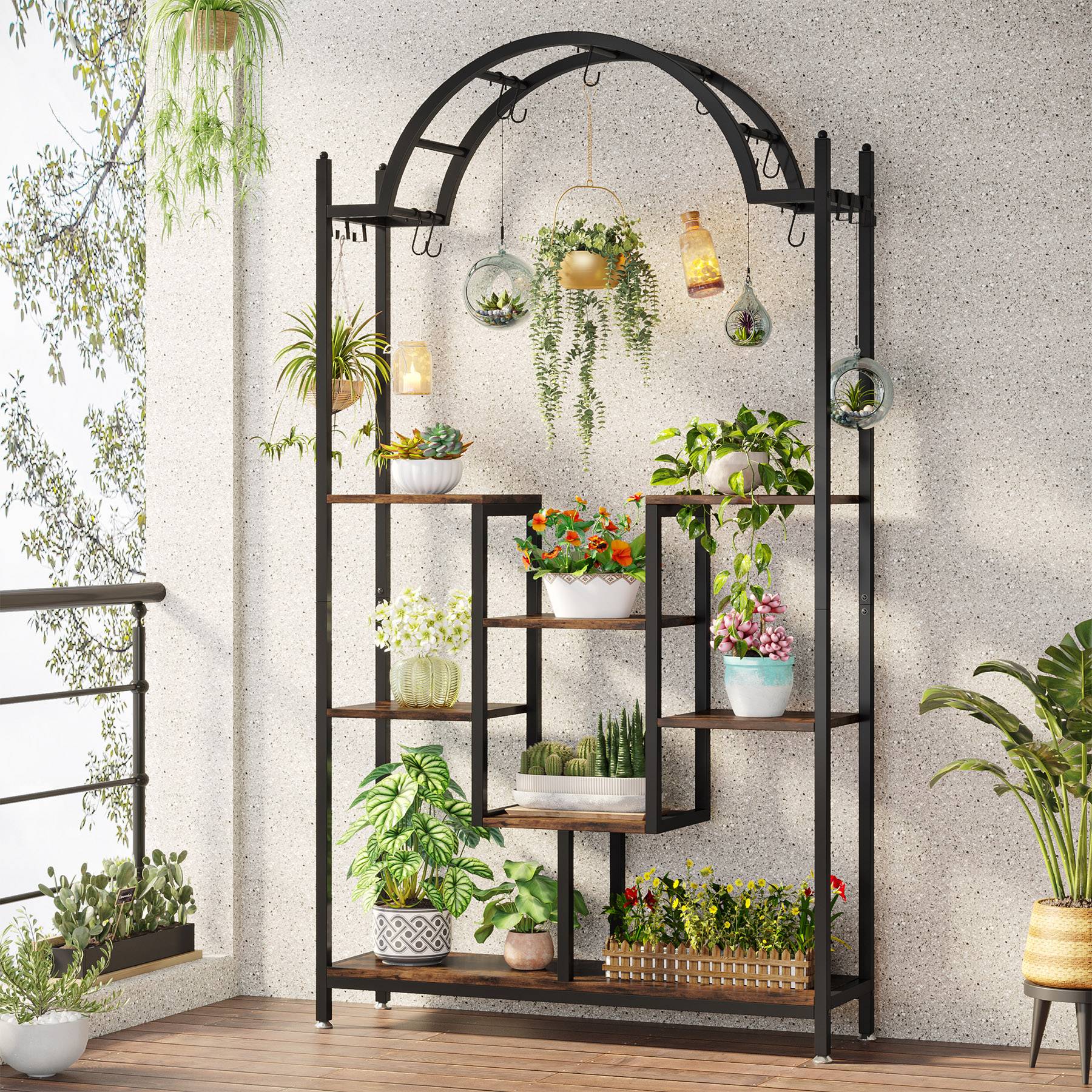 tripod hanging plant stand Arched Plant Stand, 74.8" Flower Stands with Hanging Hooks