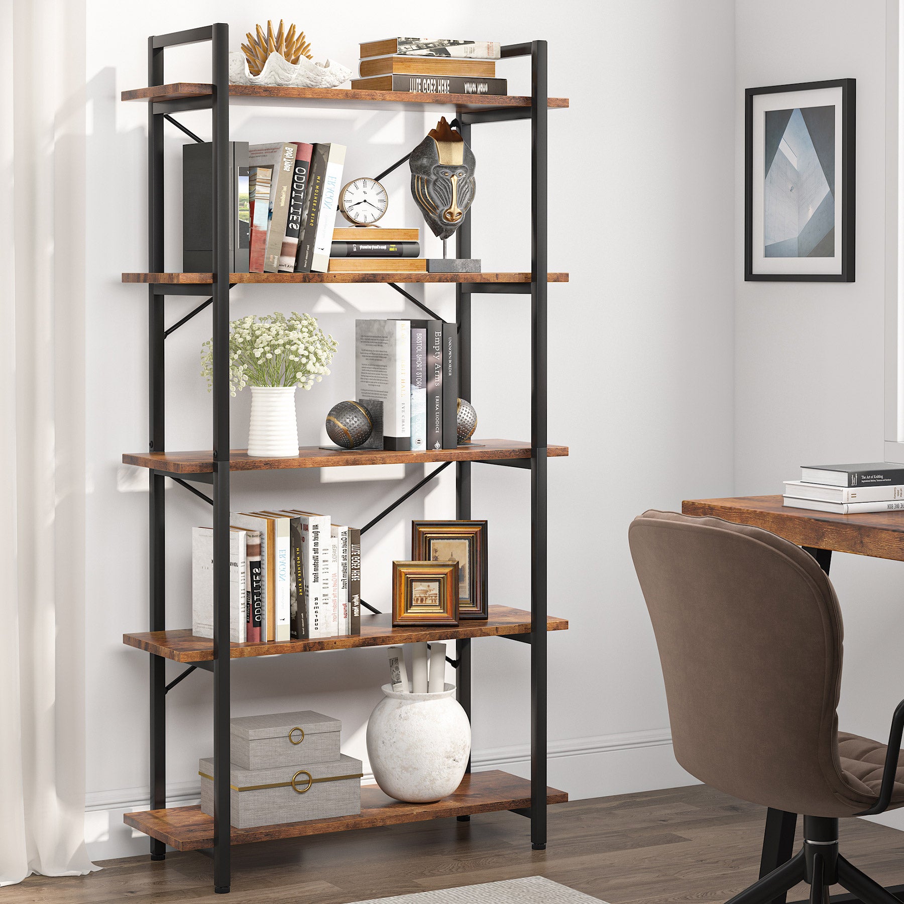 Tribesigns Bookshelf, 5 Tier Brown Bookcase Display Shelf Unit Tribesigns