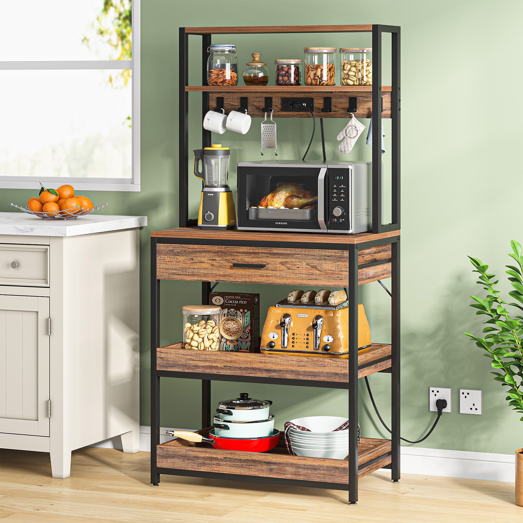 5-Tier Baker's Rack with Storage, Power Outlets-Tribesigns