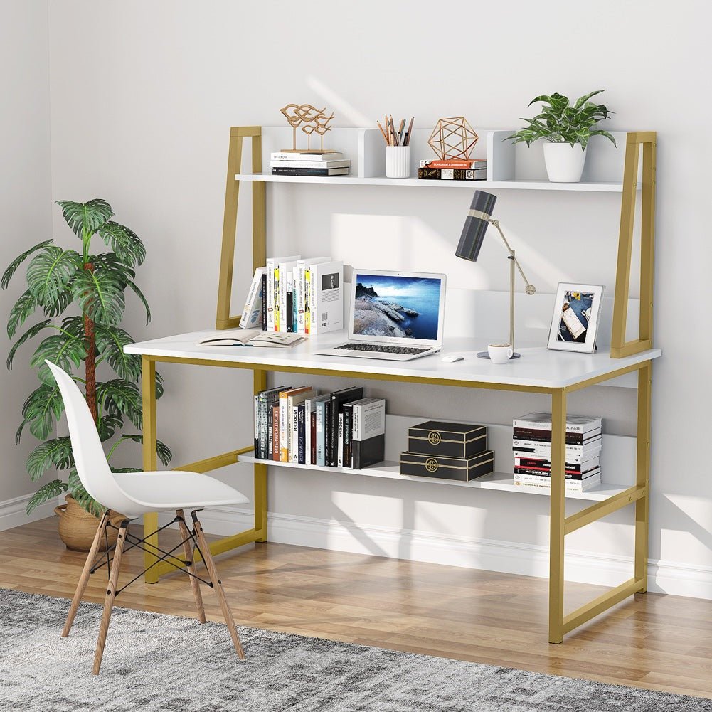 Tribesigns Computer Desk, Heavy Duty Writing Desk with Hutch & Bookshelf Tribesigns