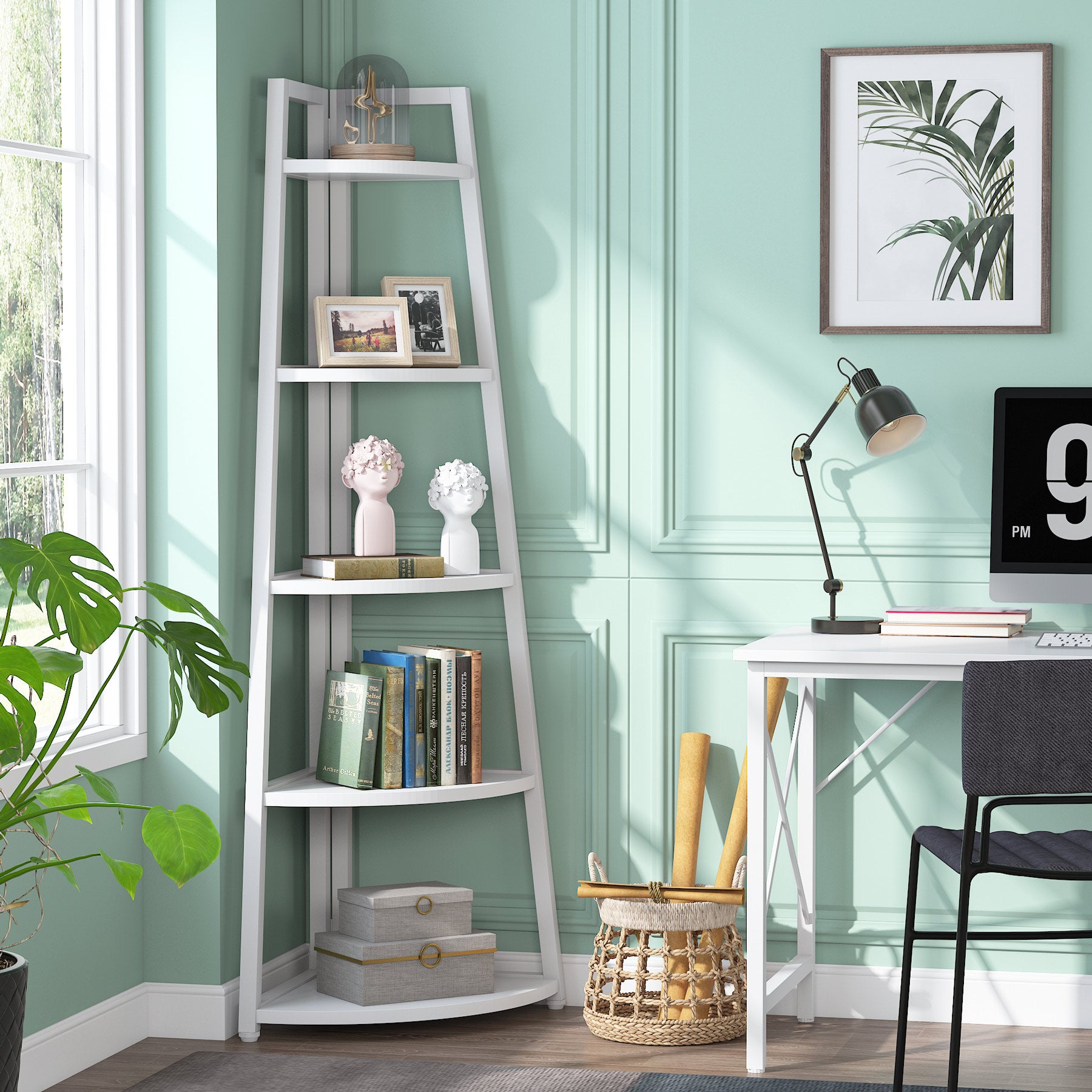 Tribesigns Corner Shelf, 5 Tier Corner Storage Rack Ladder Bookcase Tribesigns