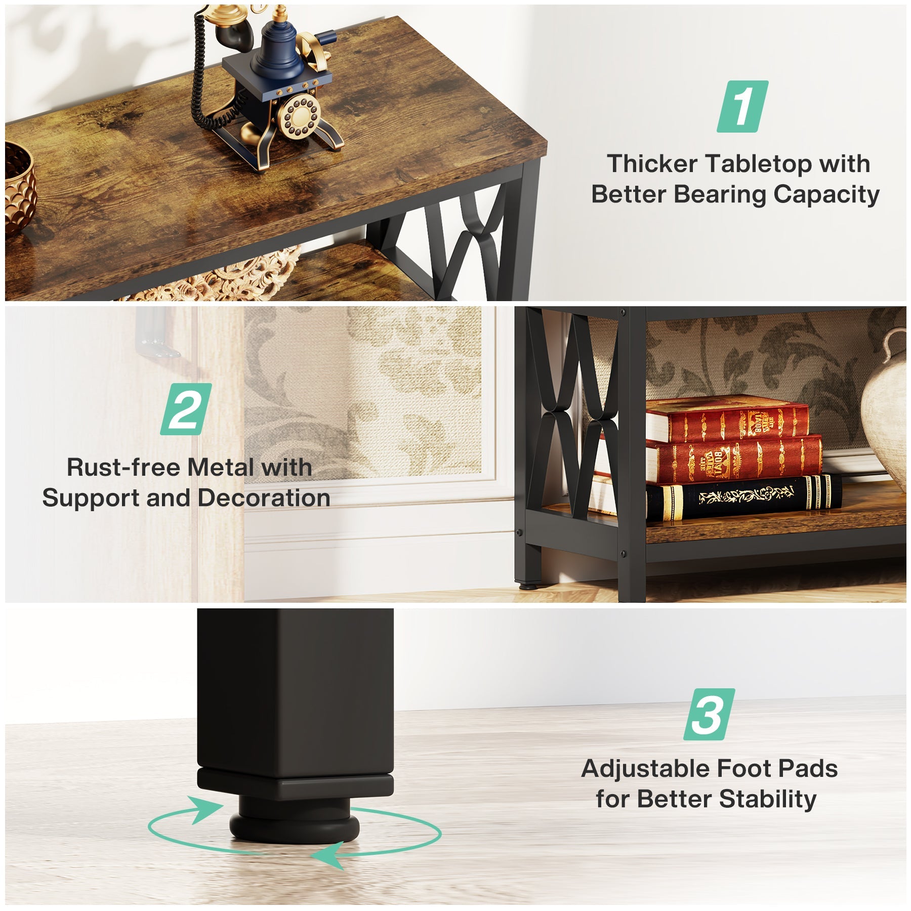 3-Tier Console Table, 70.9" Industrial Sofa Foyer Table for Living Room Tribesigns