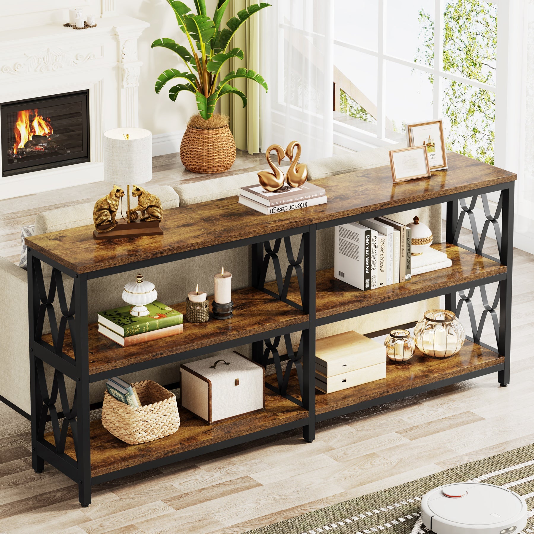 3-Tier Console Table, 70.9" Industrial Sofa Foyer Table for Living Room Tribesigns