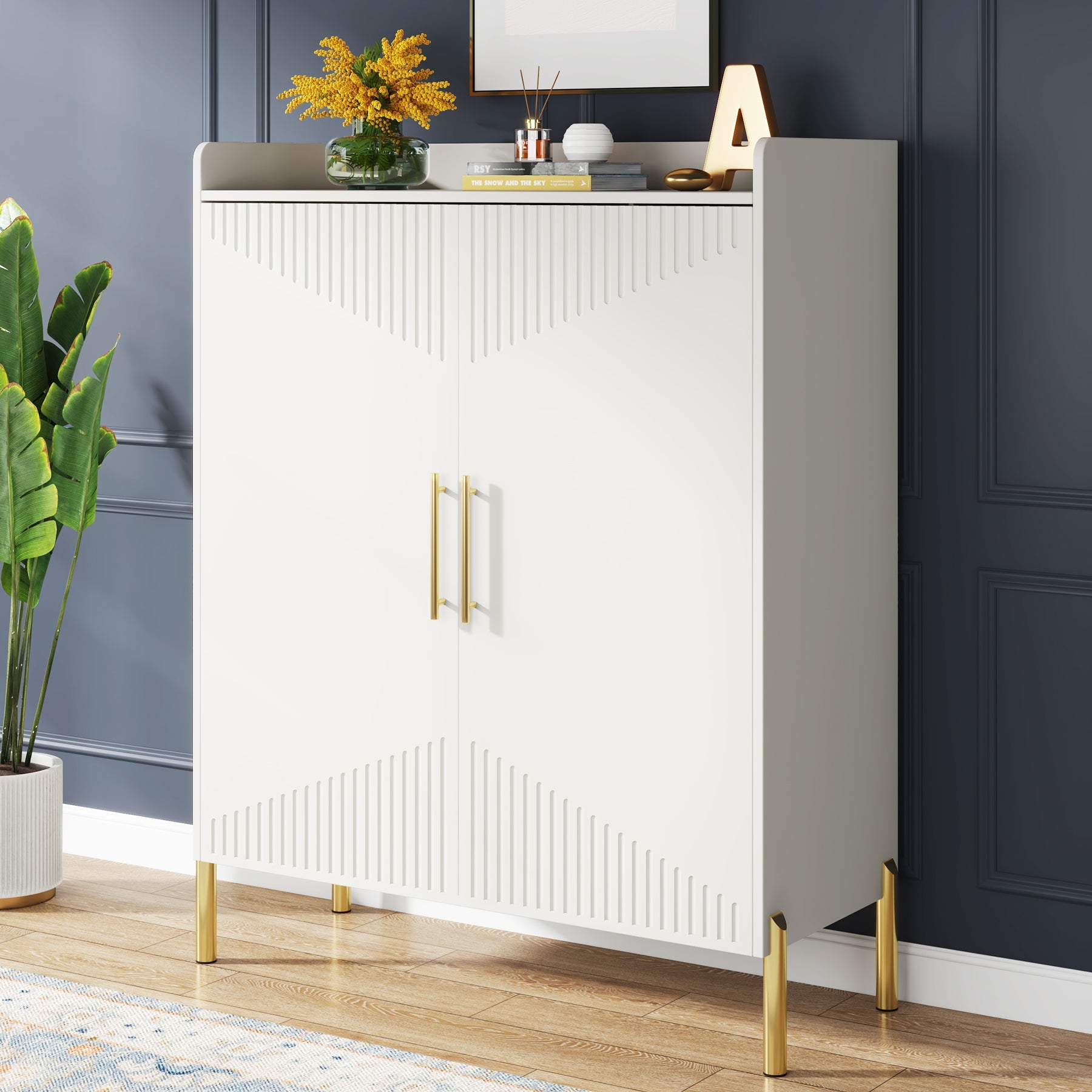 Tribesigns 30 Pairs Shoe Cabinet with Doors and Shelves-Tribesigns