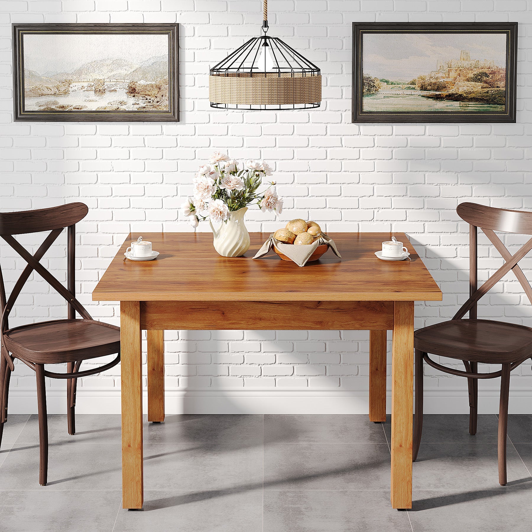 39.4'' Square Dining Table Kitchen Table with Solid Wood Legs for 4 Tribesigns