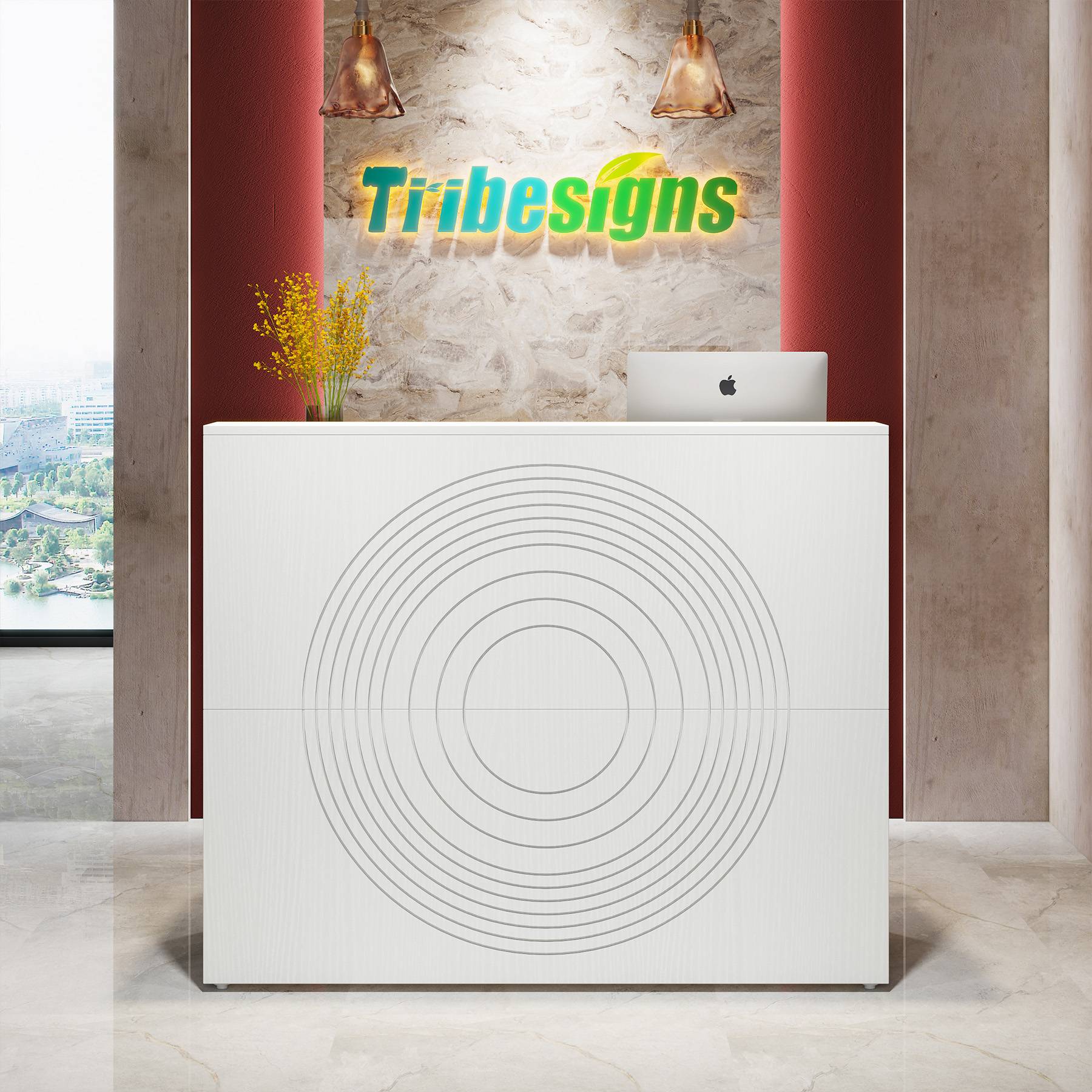 Tribesigns Reception Desk, Modern 47" Front Desk Counter Table with Open Shelves Tribesigns