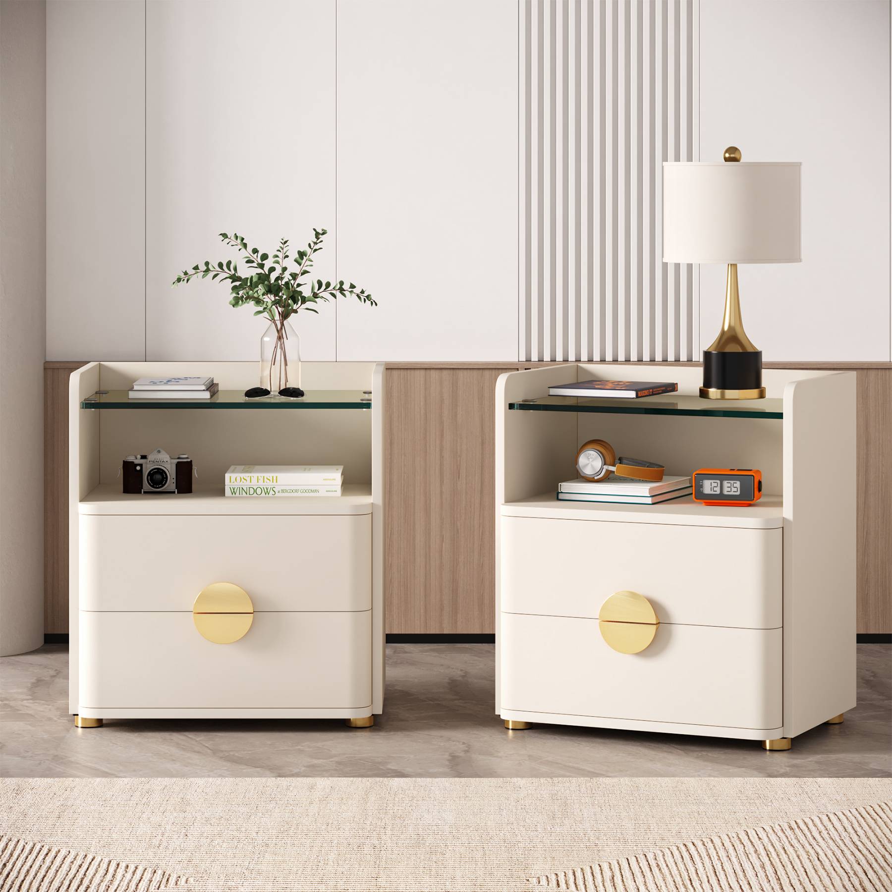 Nightstand, 2-Drawer Modern Bedside Table with Open Storage Tribesigns