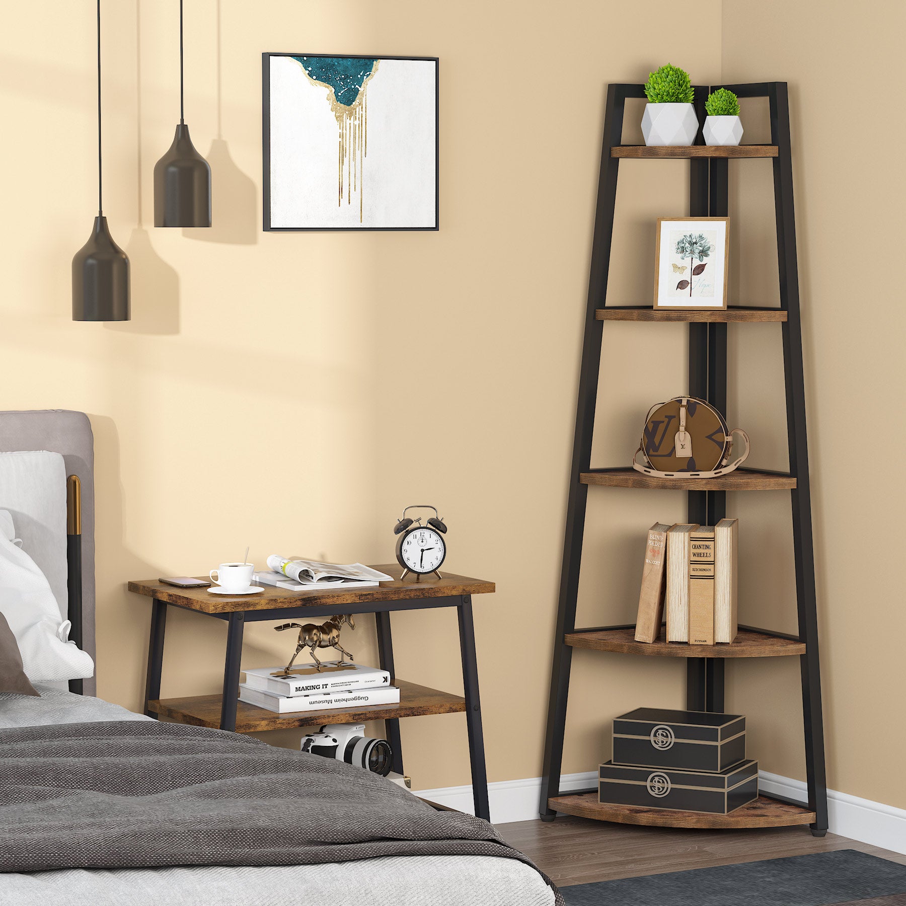 Tribesigns Corner Shelf, 5 Tier Corner Storage Rack Ladder Bookcase Tribesigns