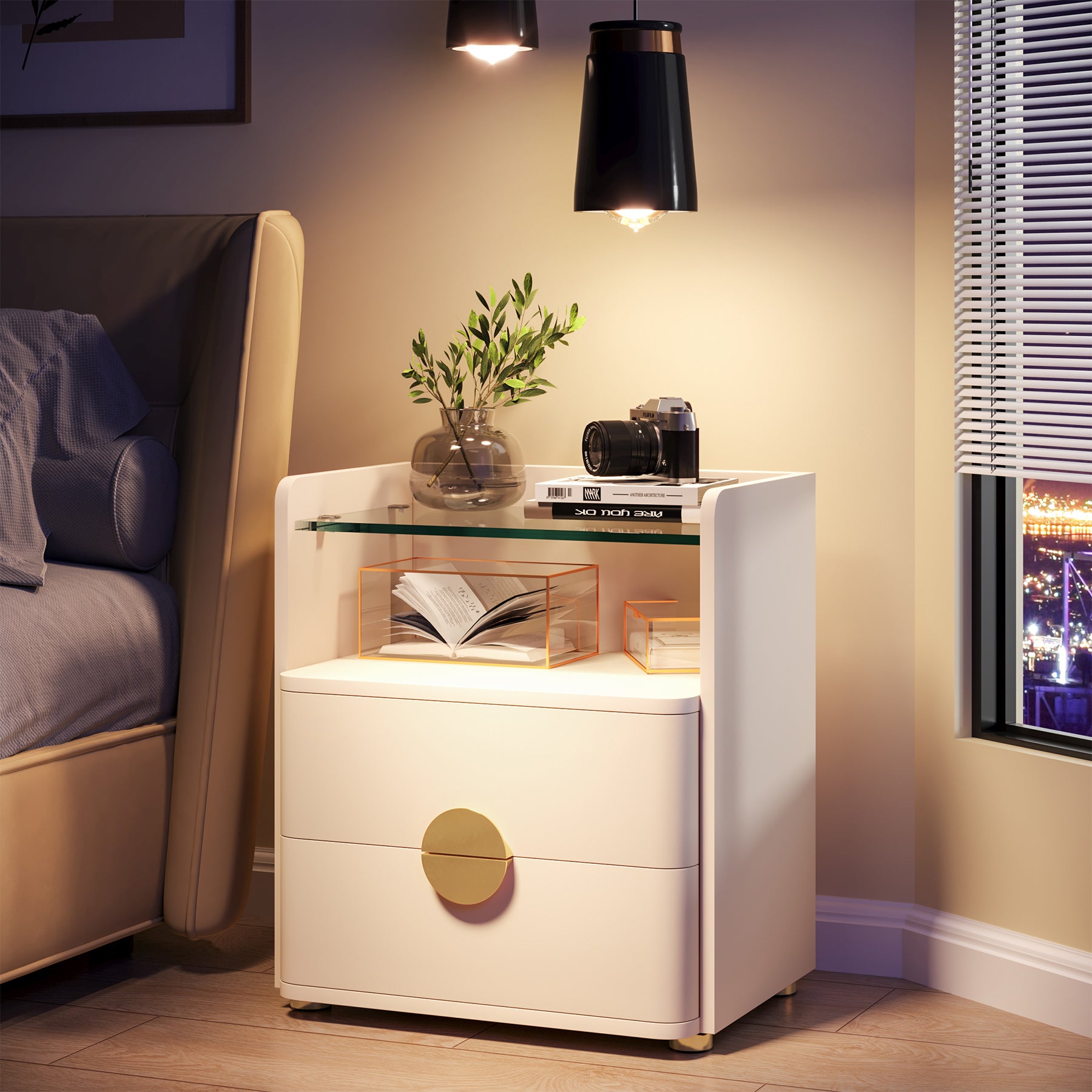 Nightstand, 2-Drawer Modern Bedside Table with Open Storage Tribesigns
