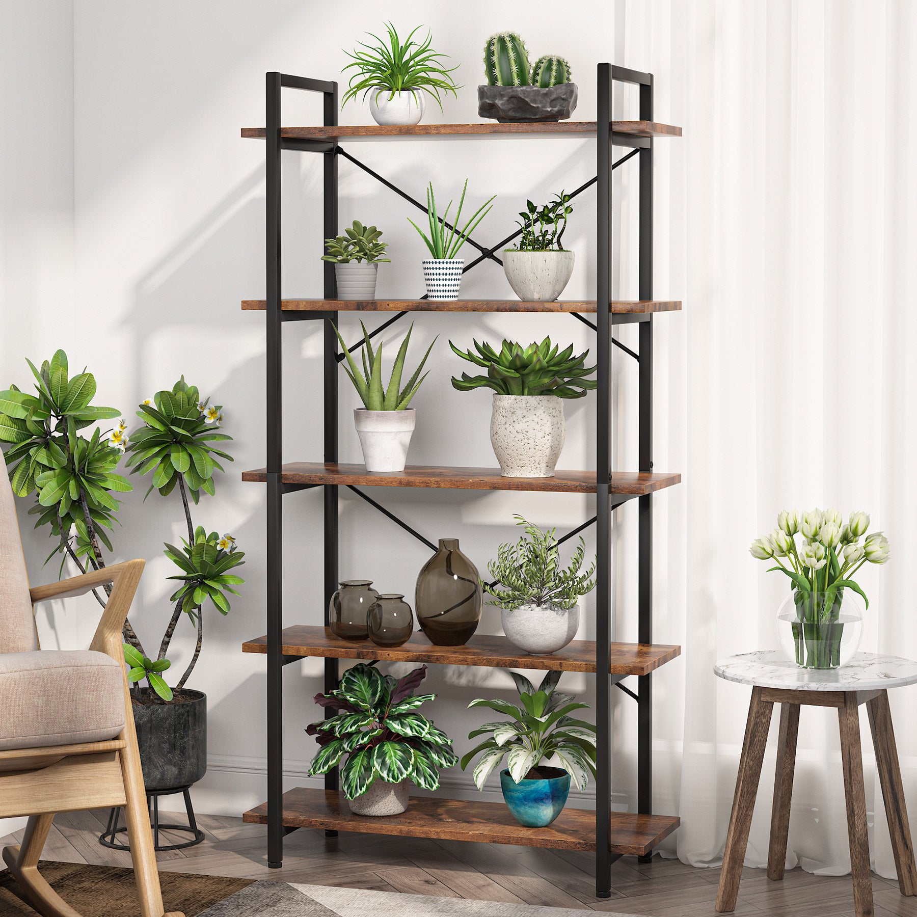 Tribesigns Brown Bookshelf, 5 Tier Bookcase Display Shelf Unit Tribesigns