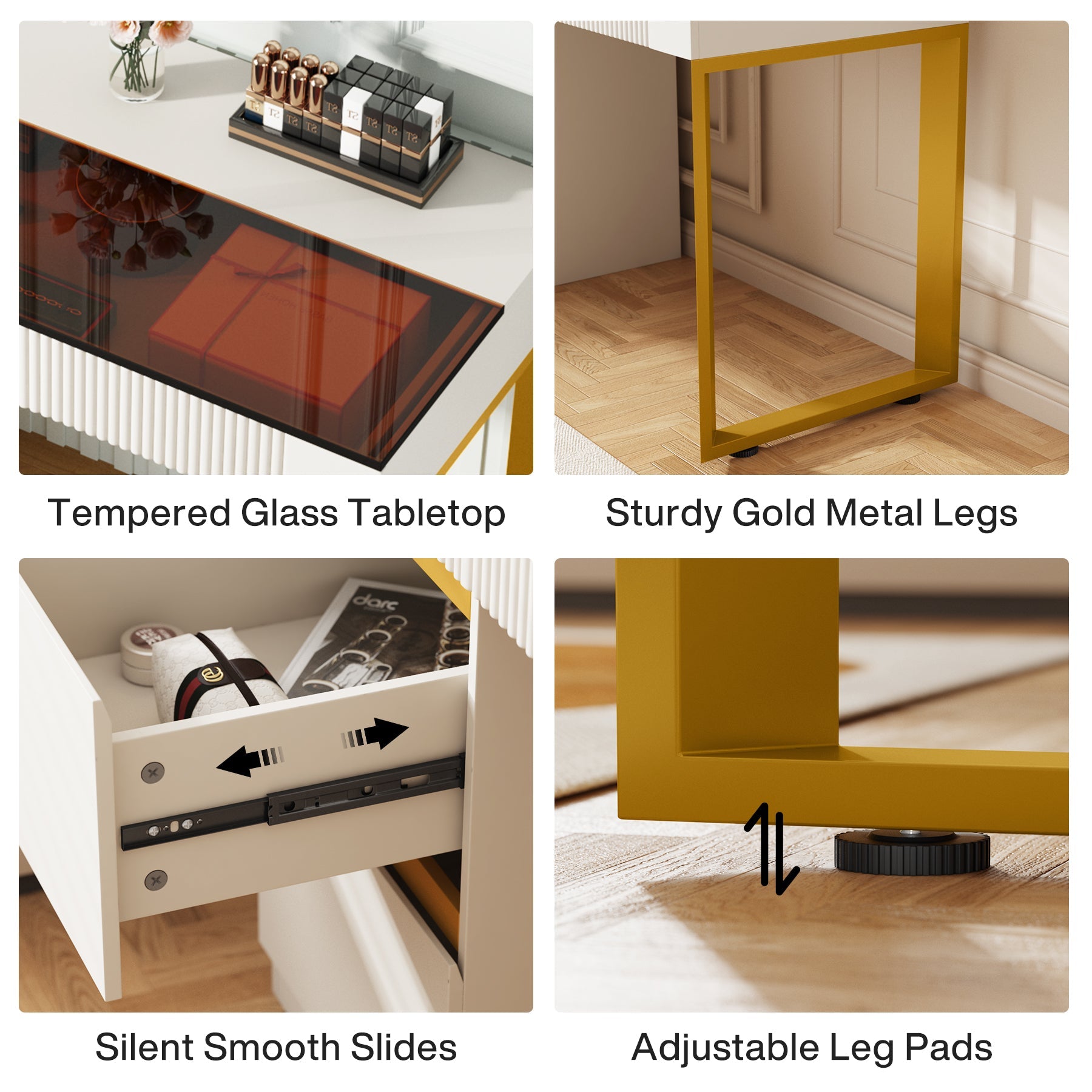 4-Drawer Makeup Vanity, Modern Dressing Table with Glass Desktop(Without Mirror) Tribesigns