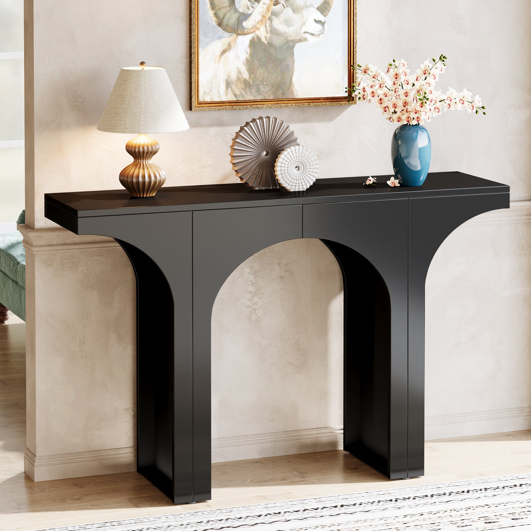 47" Console Table, Wooden Entryway Table Sofa Table with Arch Base Tribesigns