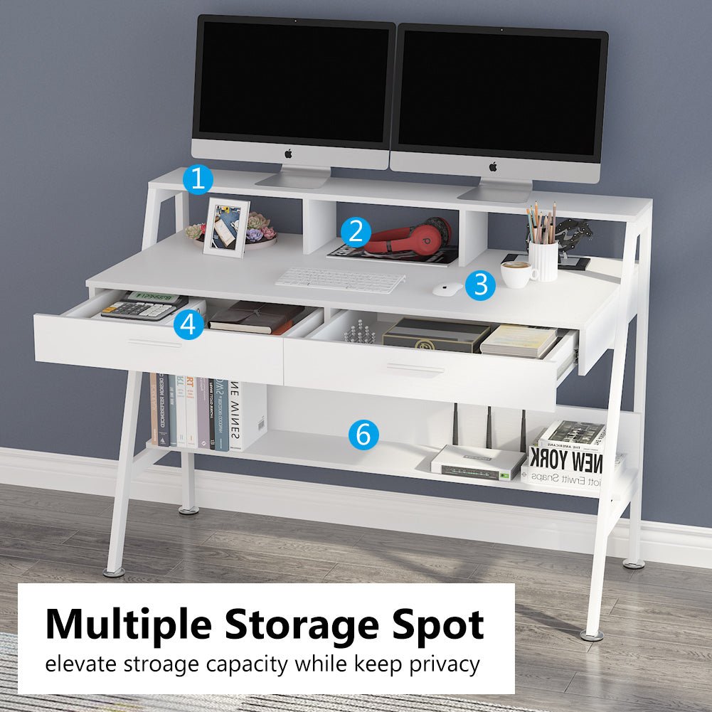 Tribesigns Computer Desk, 47" Writing Desk with Storage Shelf & Drawers Tribesigns