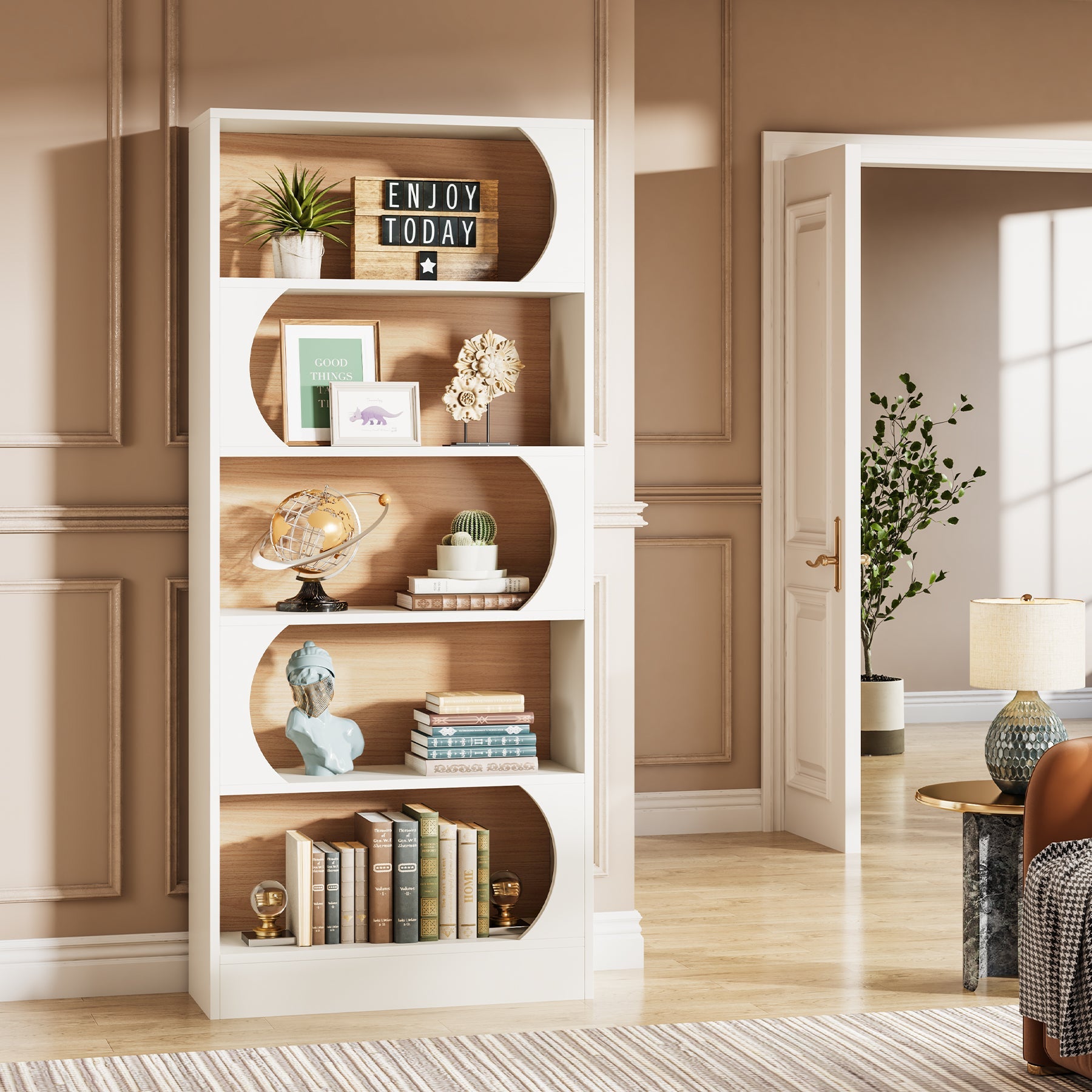 5-Tier Bookcase, 71" Wood Etagere Bookshelf with Storage Shelves Tribesigns