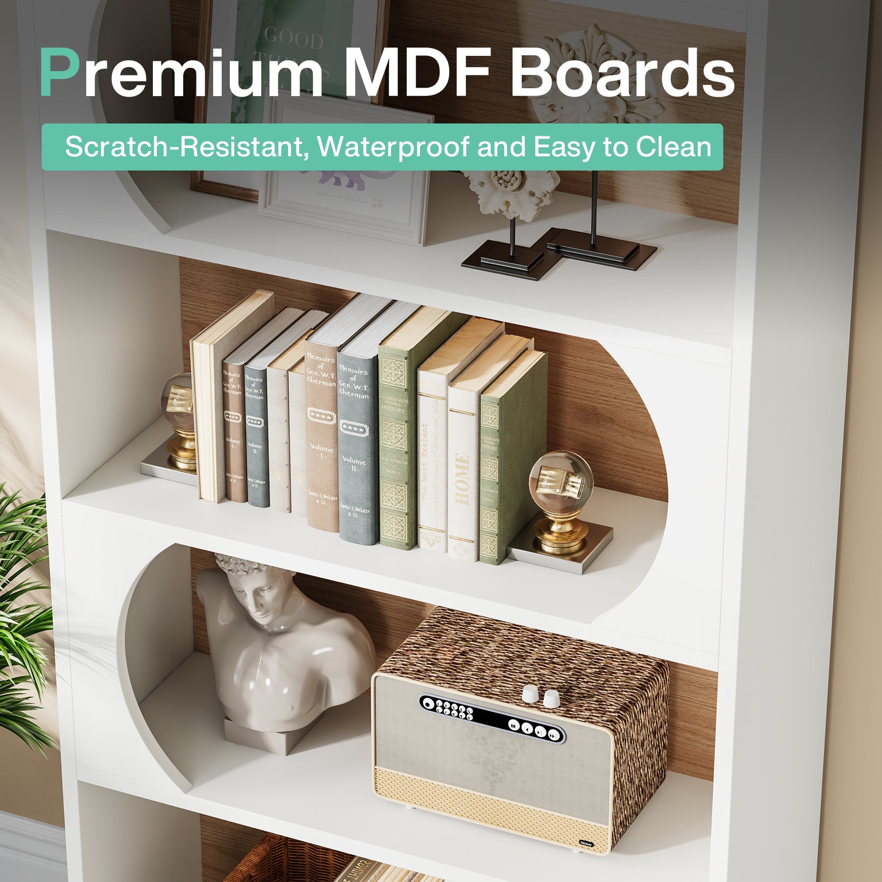 5-Tier Bookcase, 71" Wood Etagere Bookshelf with Storage Shelves Tribesigns