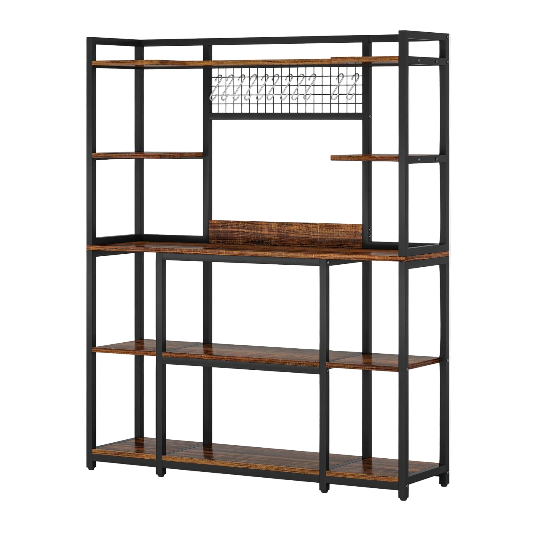 White background image of 5-tier Kitchen Baker's Rack, 55" Wide Kitchen Storage Shelf with 11 Hooks of Tribesigns.