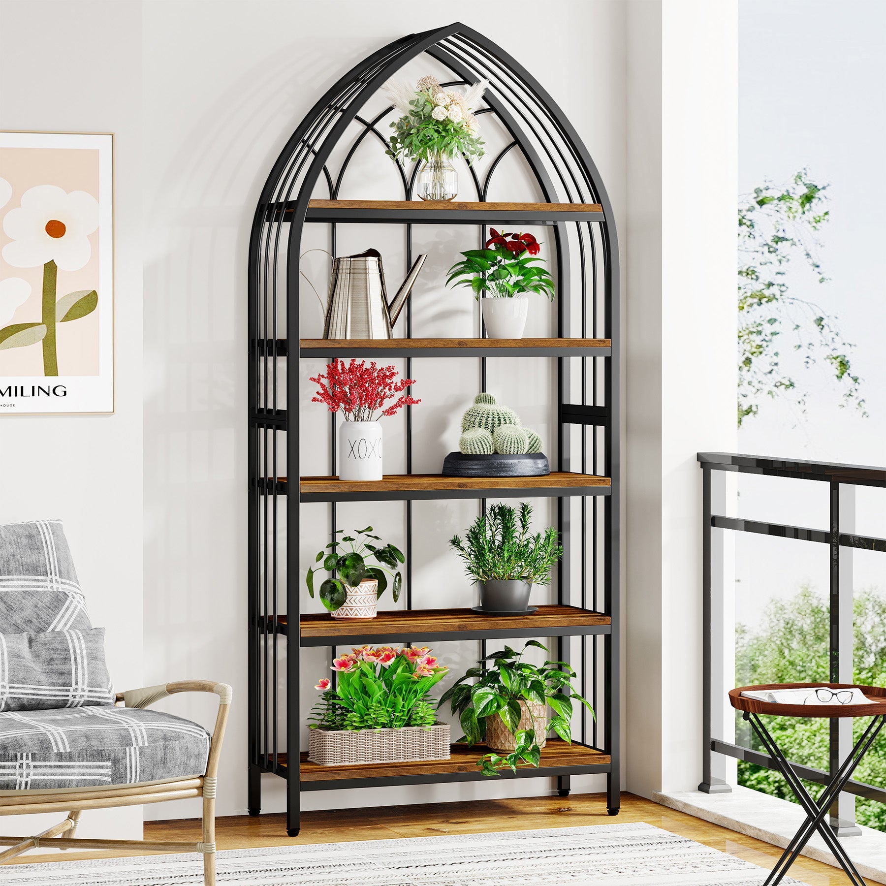plant rack stand 5-Tier Plant Stand, 74.8" Plant Shelf Flower Potted Stand Rack, Rustic Brown & Black