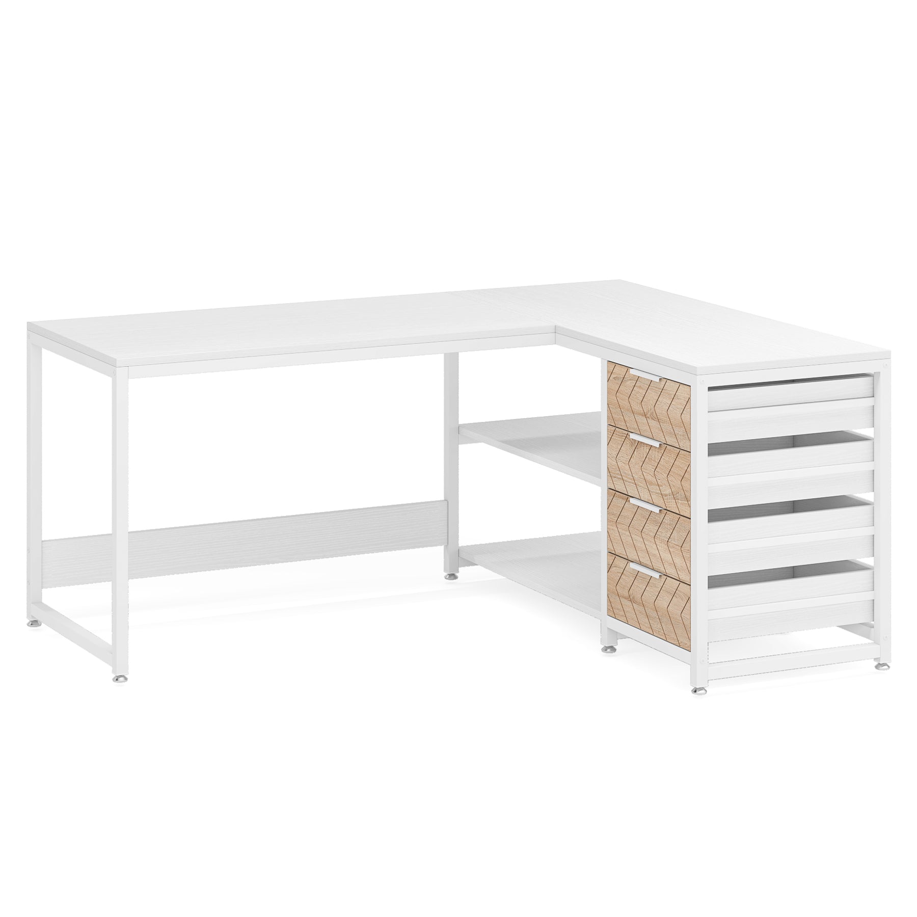 59" L-Shaped Desk, Reversible Corner Desk with Drawers & Shelves Tribesigns