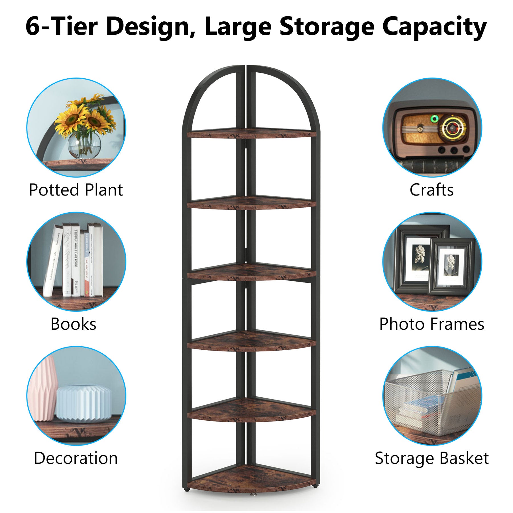 6-Tier Corner Shelf, 71 inch Tall Corner Bookshelf for Small Space Tribesigns