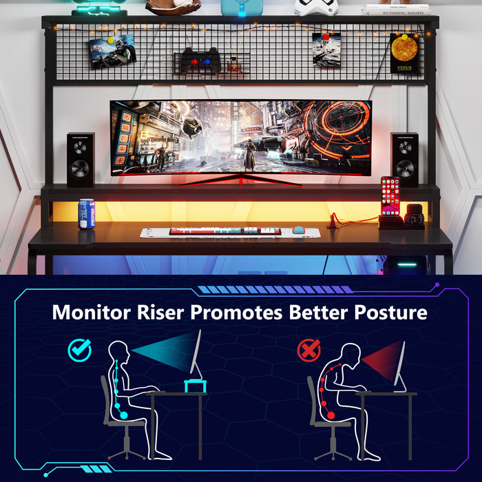 Tribesigns Gaming Desk with 2-Outlet & 2 USB Ports, Computer Desk with Monitor Stand Tribesigns
