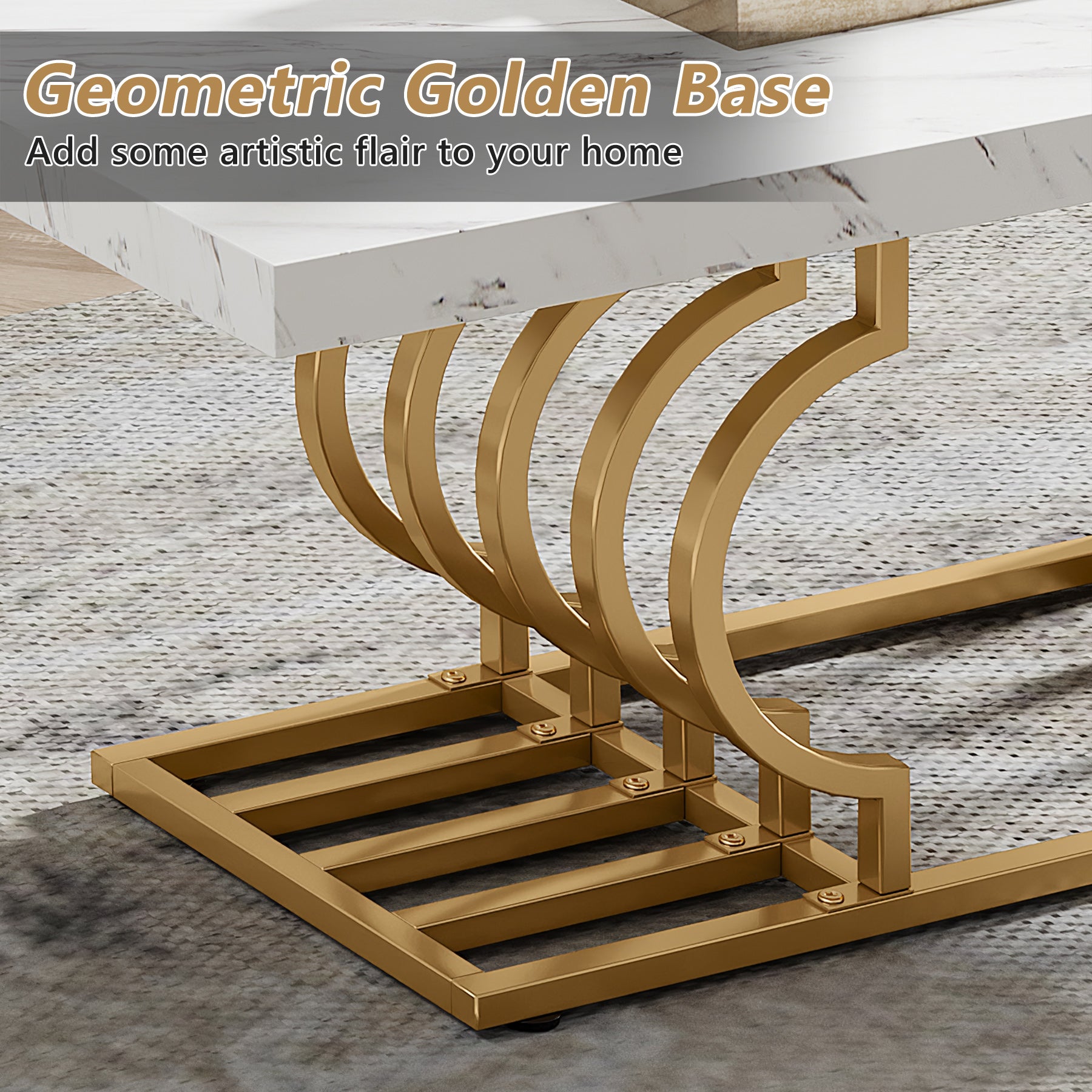 Coffee Table, 47" Faux Marble Cocktail Table with Geometric Frame Tribesigns