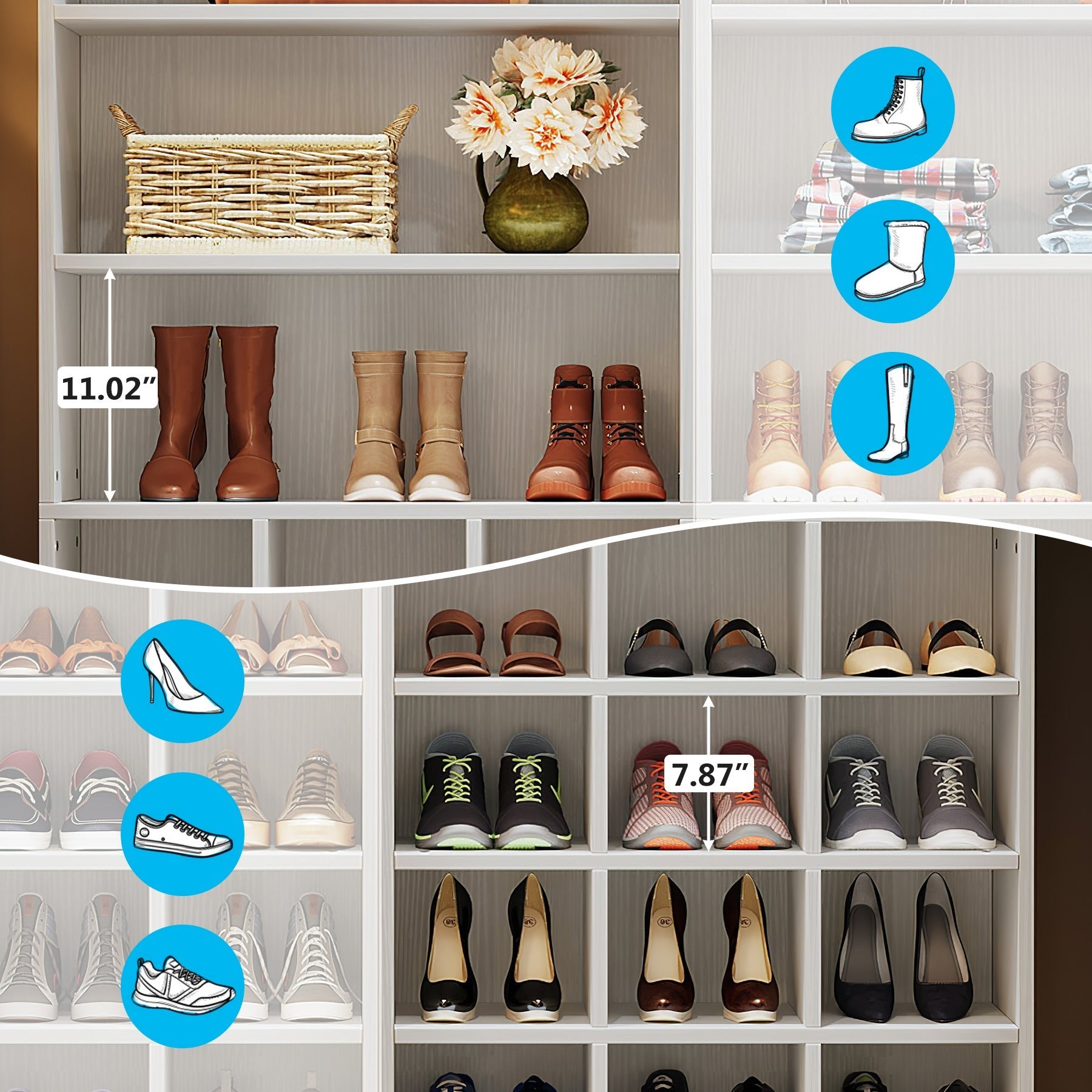 Freestanding Shoe Cabinet, 24 Pair Shoe Rack with Side Hooks Tribesigns