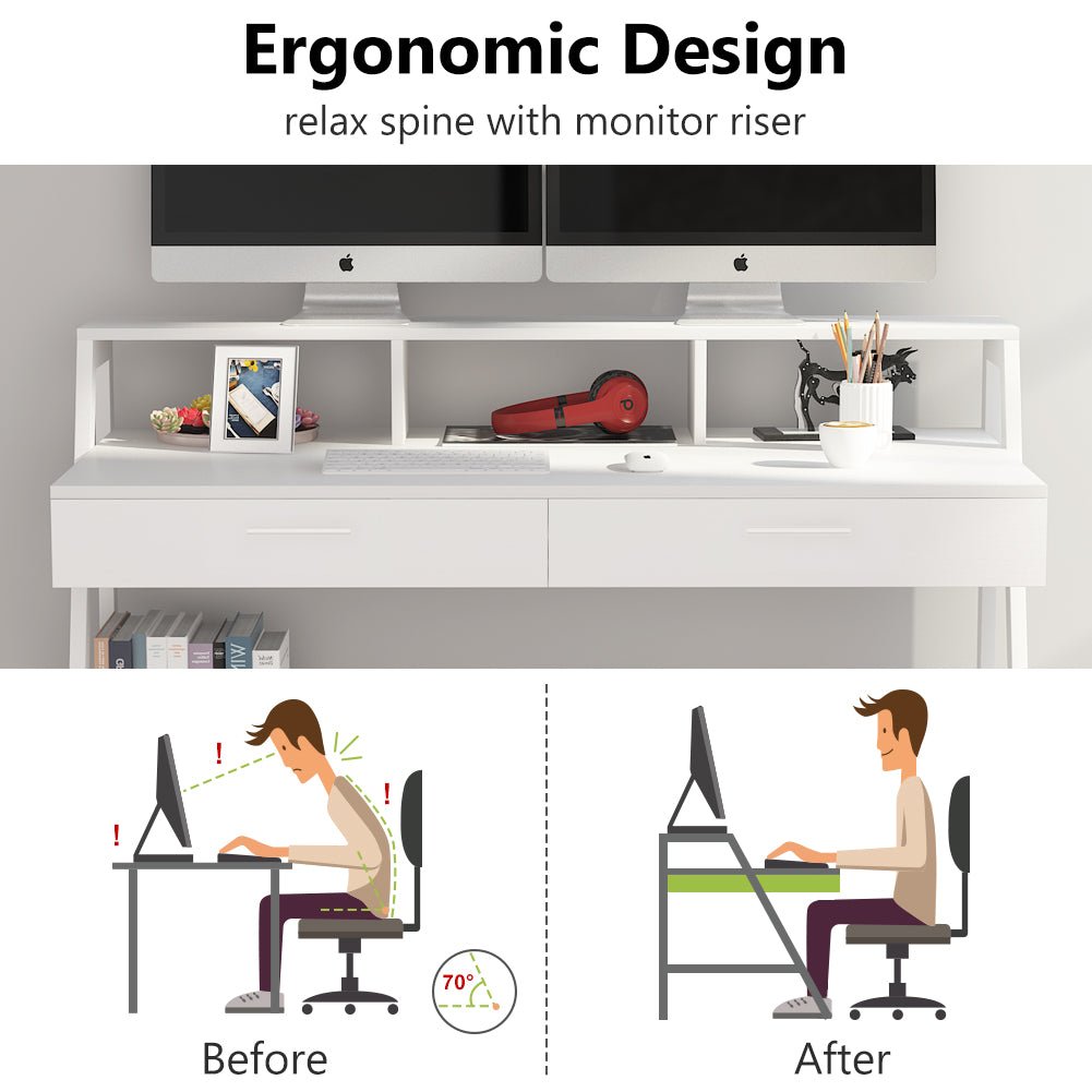 Tribesigns Computer Desk, 47" Writing Desk with Storage Shelf & Drawers Tribesigns