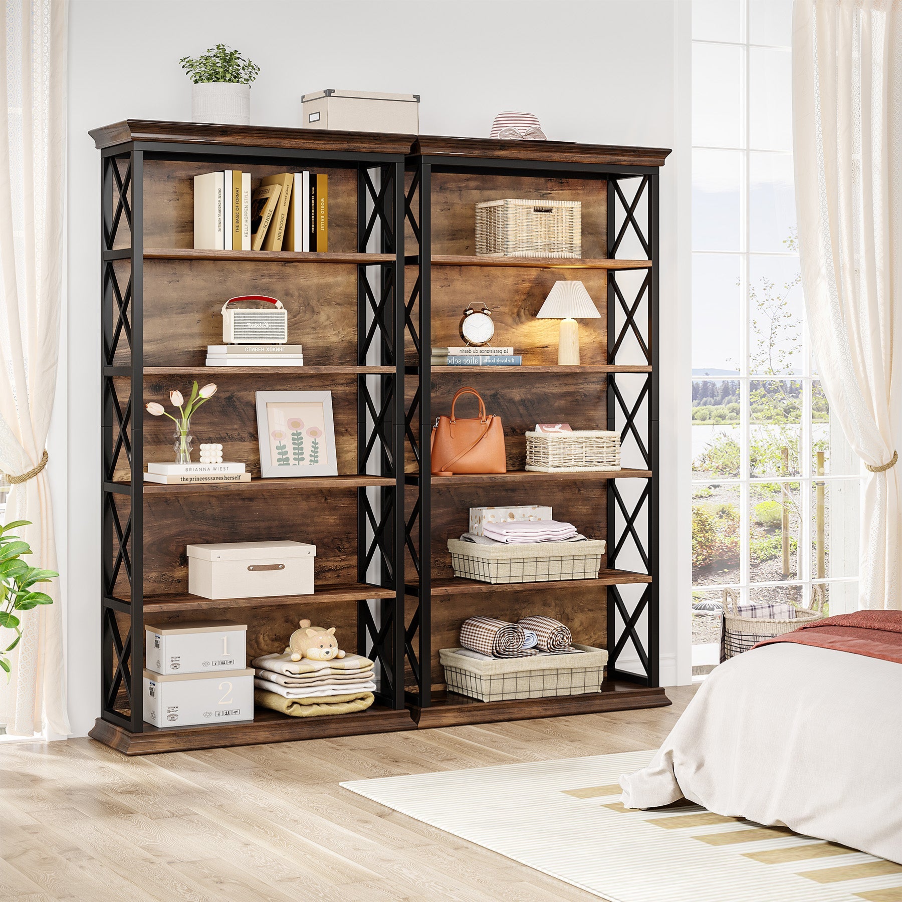 6-Tier Metal and Wood Bookshelf, 70.87" Etagere Bookcase for Home Office Tribesigns