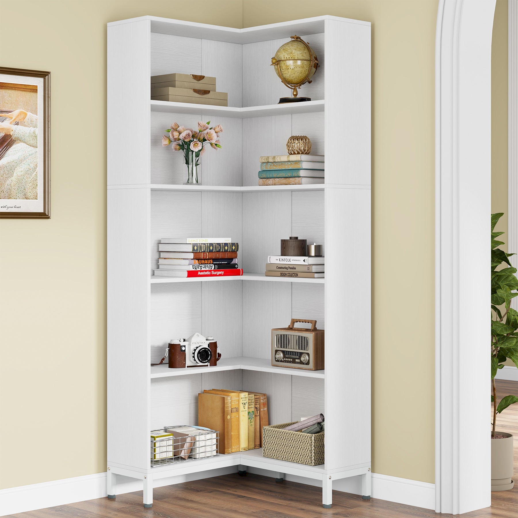 6-Tier Corner Bookcase, 71 inch L-Shaped Etagere Bookshelf Tribesigns