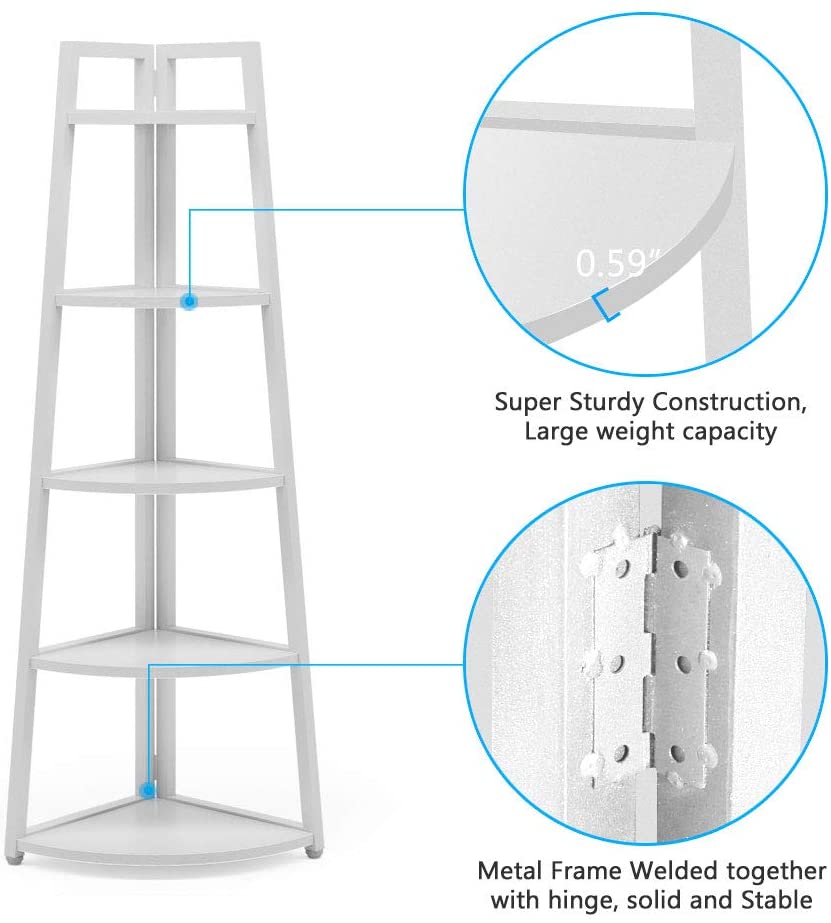 Tribesigns Corner Shelf, 5 Tier Corner Storage Rack Ladder Bookcase Tribesigns