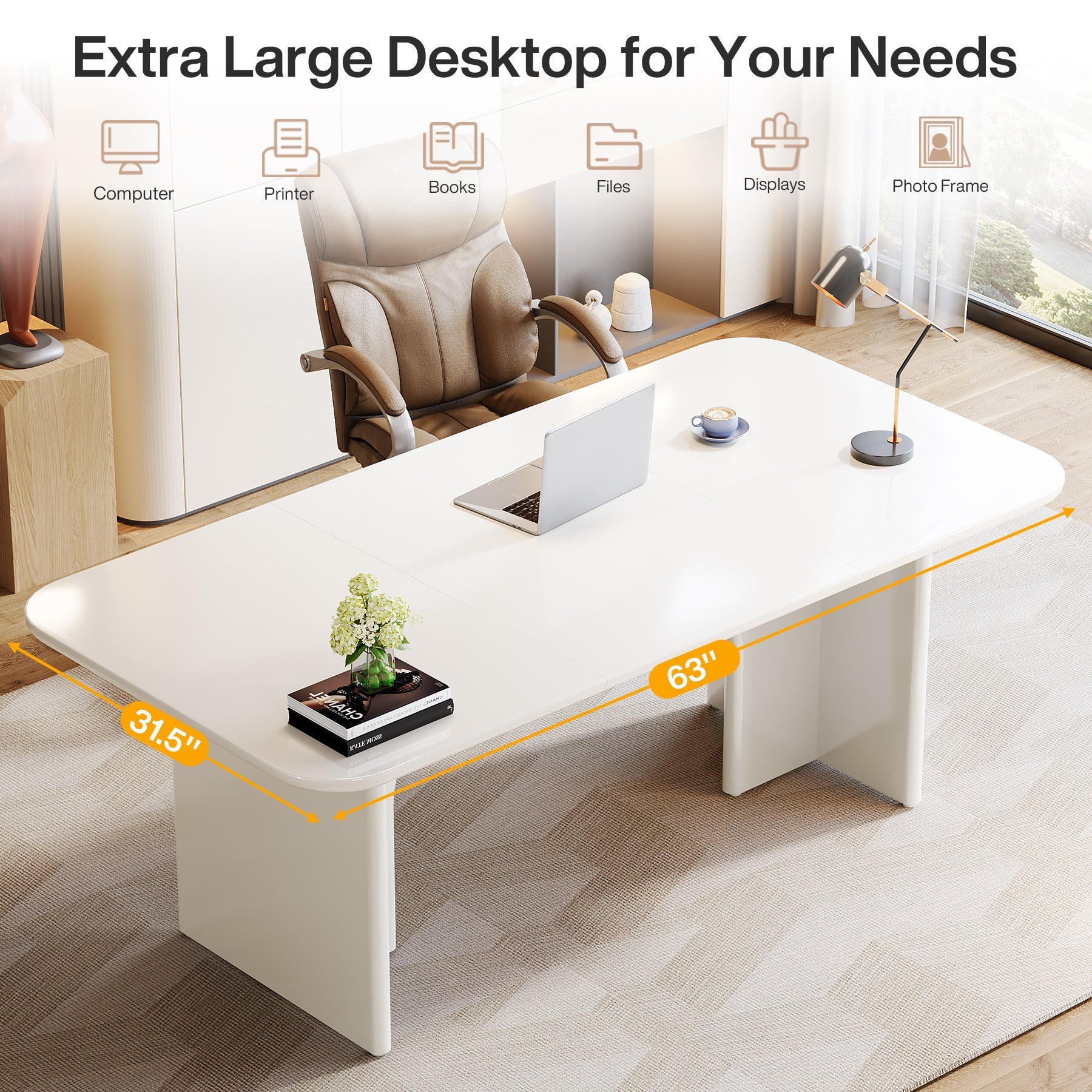 63-Inch Executive Desk, Modern Computer Desk with Arch Design Legs Tribesigns