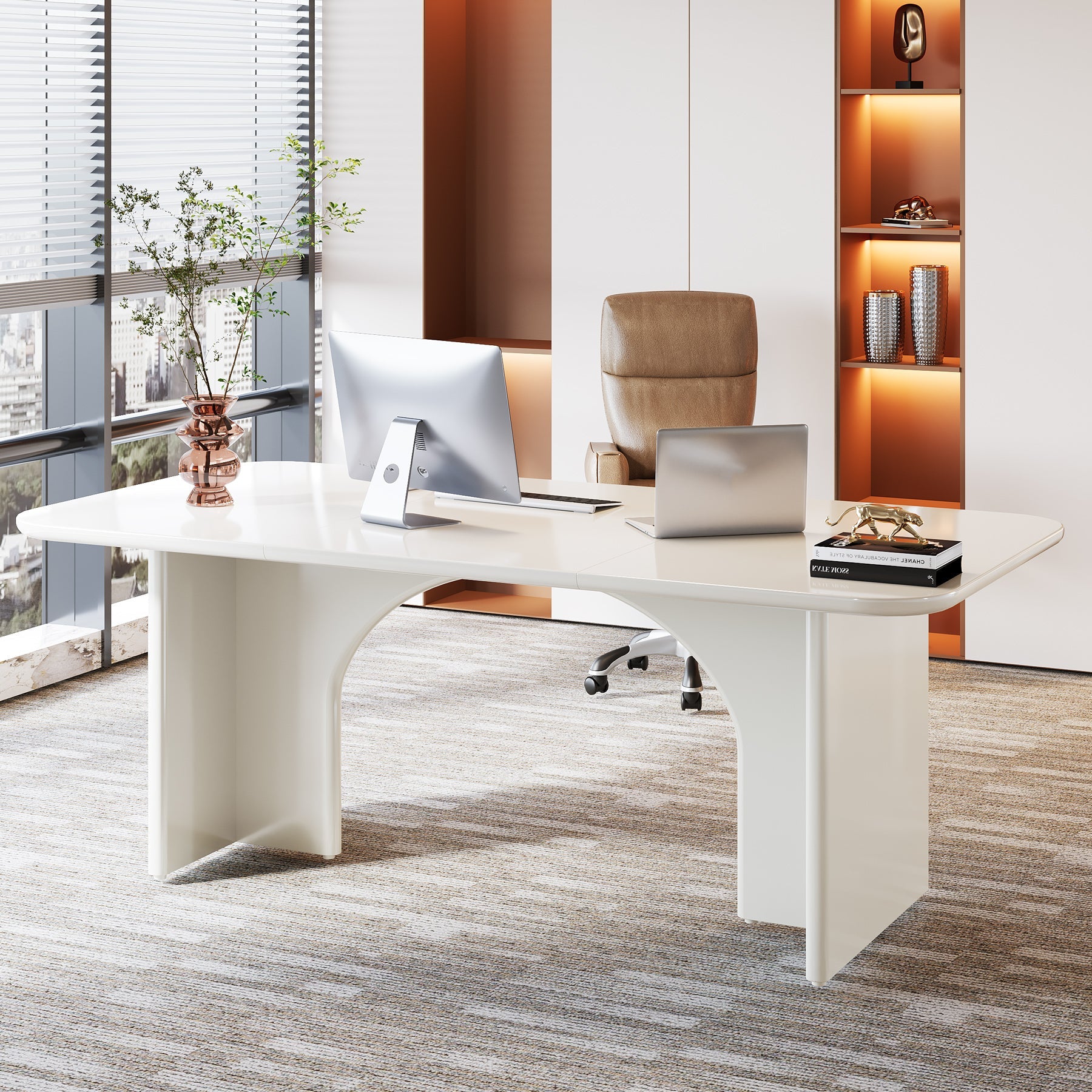 63-Inch Executive Desk, Modern Computer Desk with Arch Design Legs Tribesigns