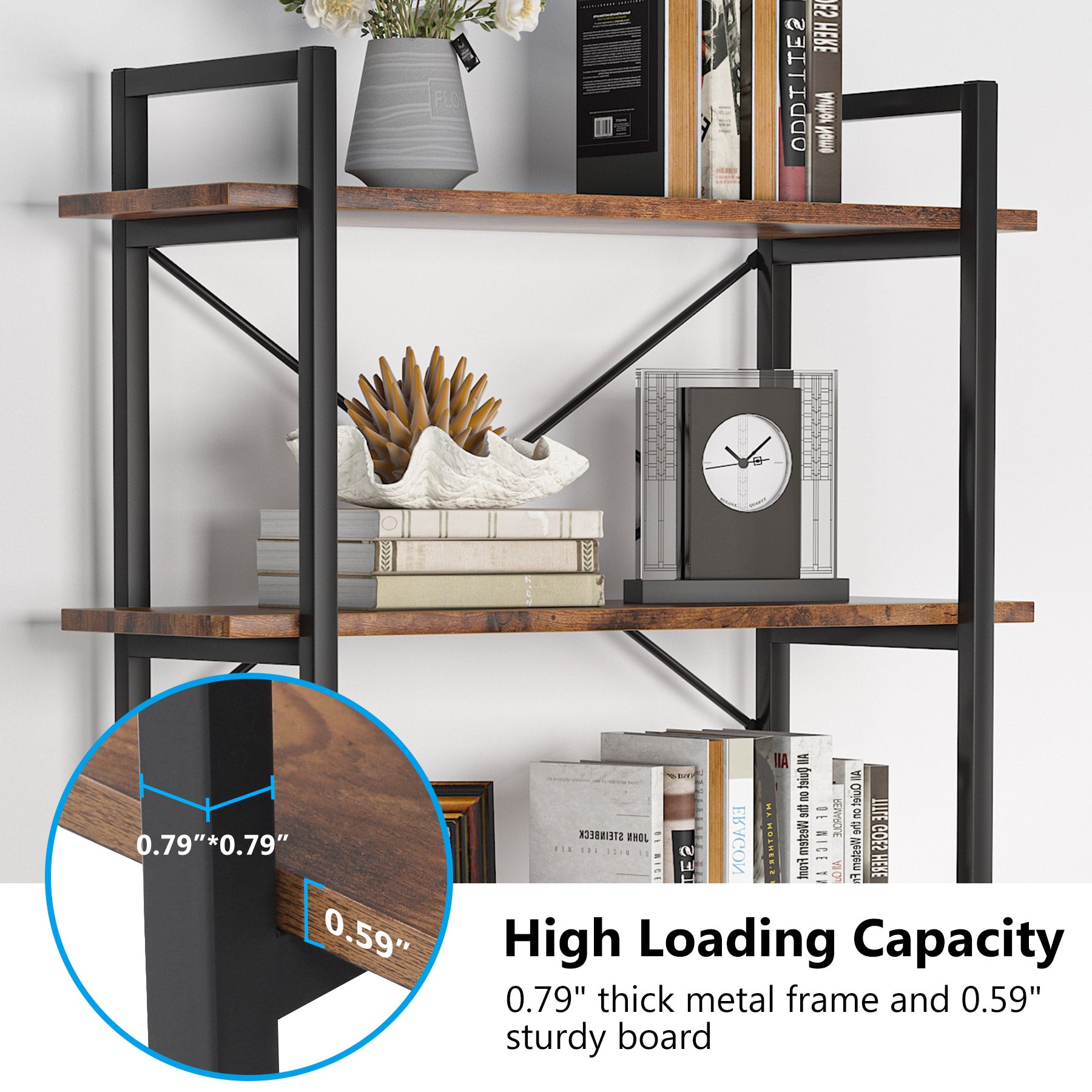 Tribesigns Brown Bookshelf, 5 Tier Bookcase Display Shelf Unit Tribesigns