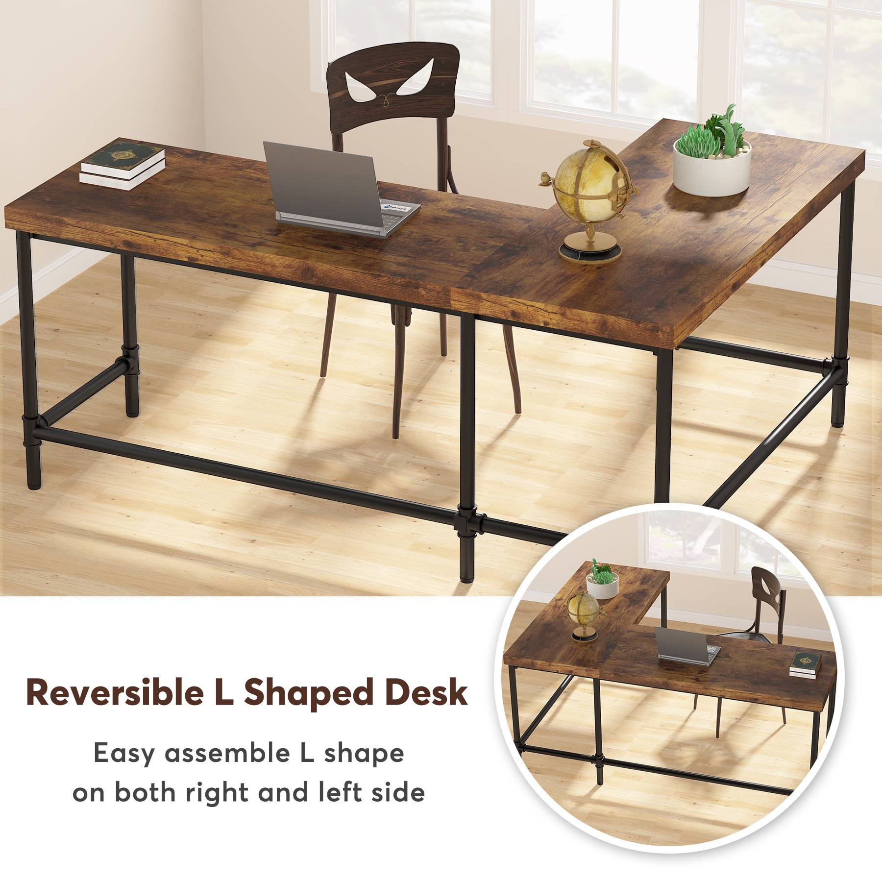 Tribesigns L-Shaped Desk, 67" Industrial Reversible Computer Corner Desk Tribesigns