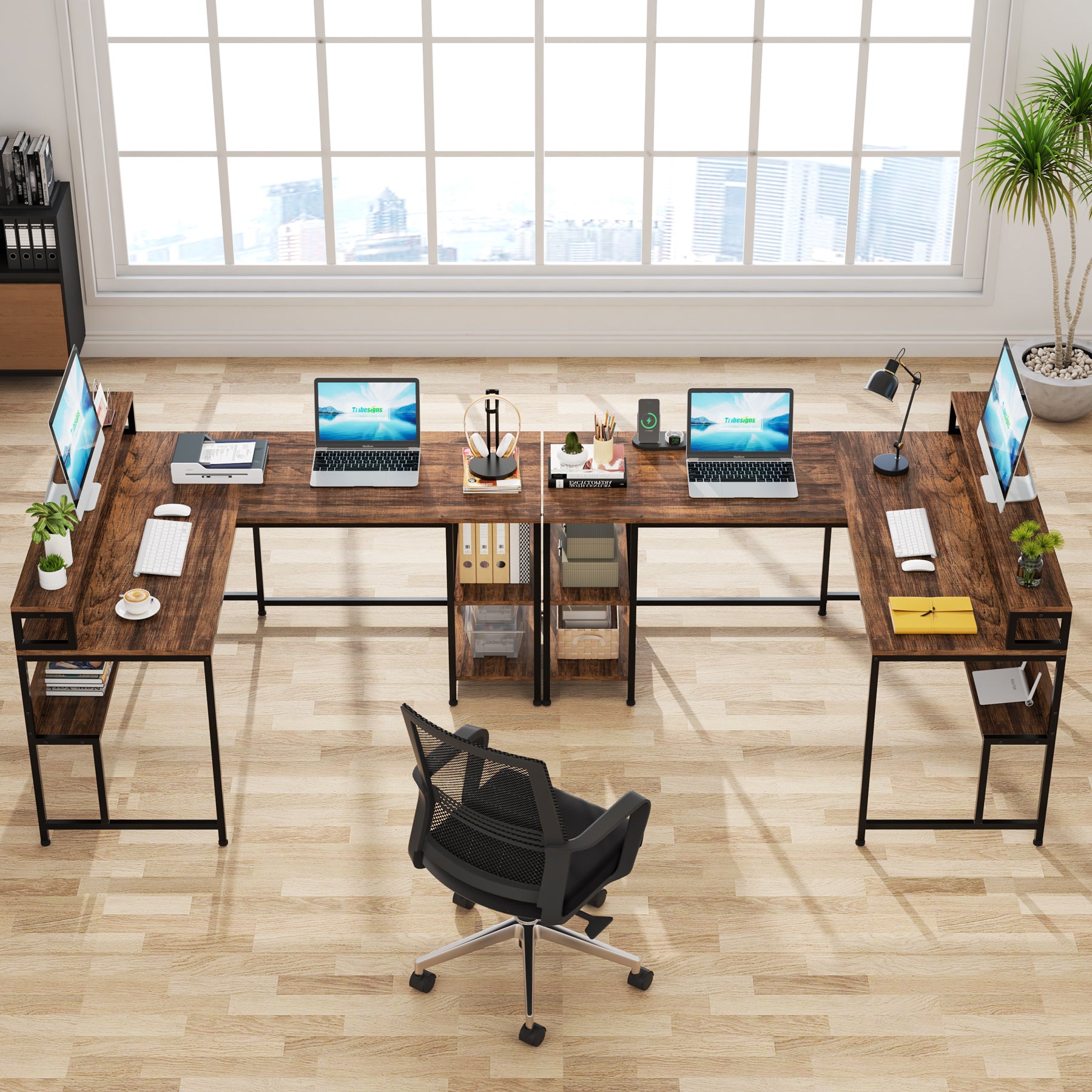 Tribesigns L-Shaped Desk, Reversible Corner Desk with Shelves & Monitor Stand Tribesigns
