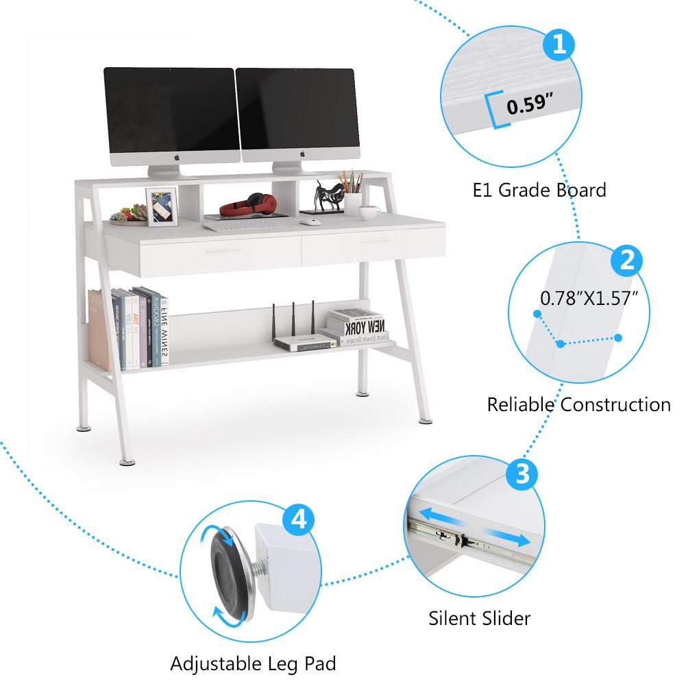 Tribesigns Computer Desk, 47" Writing Desk with Storage Shelf & Drawers Tribesigns