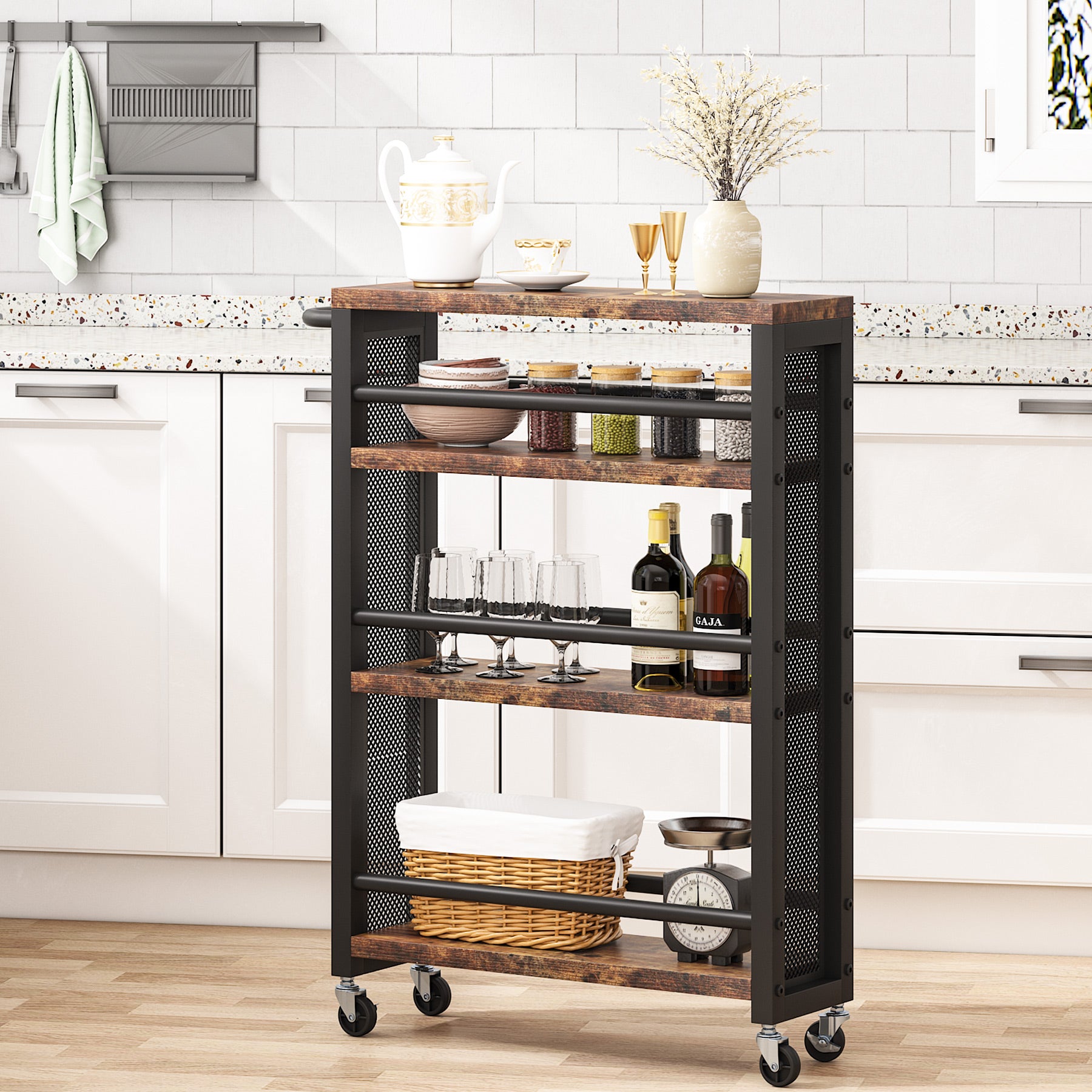 Tribesigns Kitchen Cart, Tier Rolling Utility Cart with Wheels