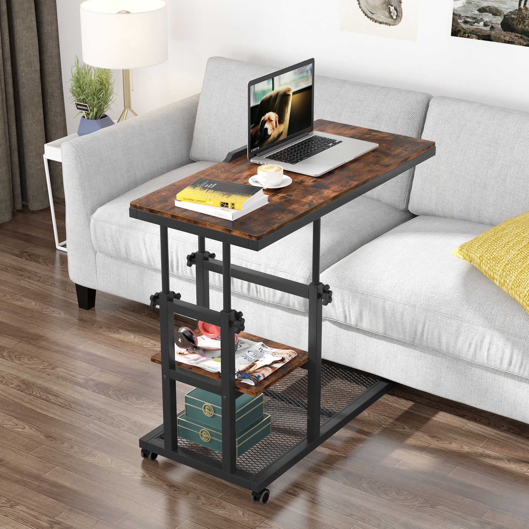 C Table, Mobile Snack Side Table with Tiltable Drawing Board Tribesigns