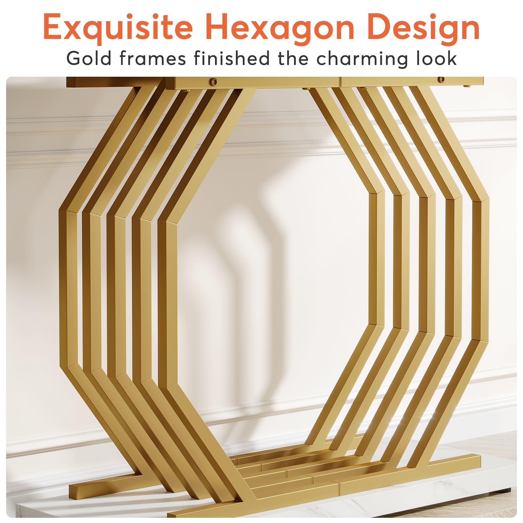 Console Table, 40" Faux Marble Sofa Table with Geometric Metal Base Tribesigns